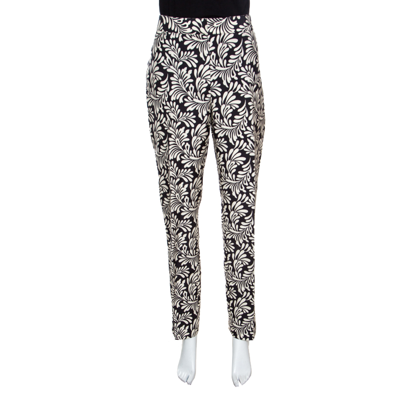 Emanuel Ungaro Monochrome Floral Print Tapered Trousers L