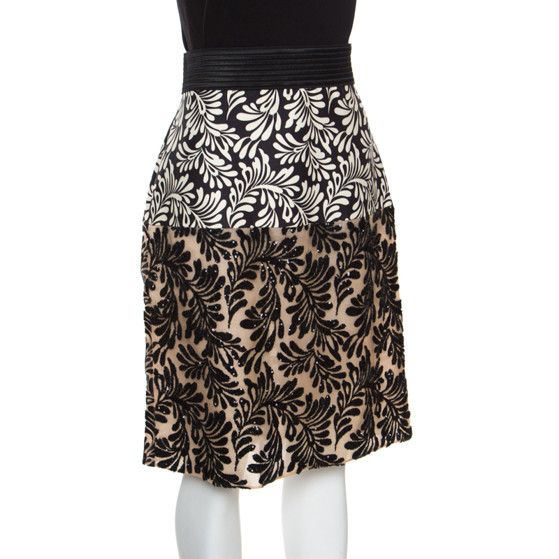 

Emanuel Ungaro Monochrome Foliage Print Sequin Embellished Skirt, Multicolor