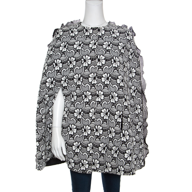 

Emanuel Ungaro Monochrome Floral Macrame Lace Cape Style Jacket, Multicolor