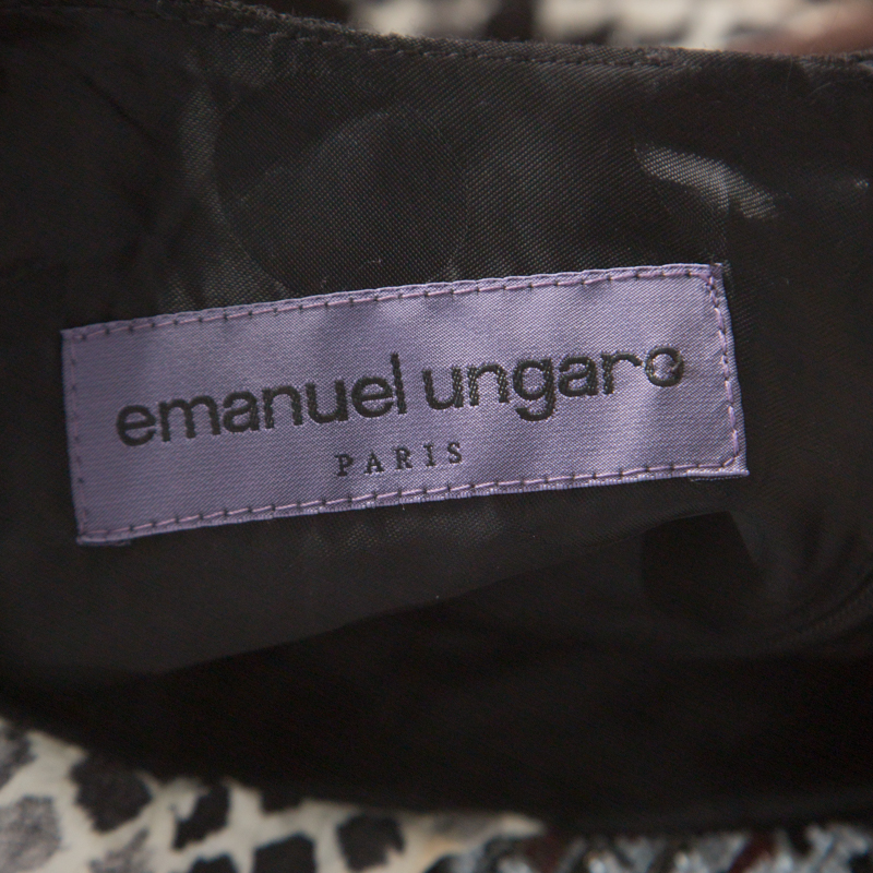 Pre-owned Emanuel Ungaro Textured Python Print Embellished Neck Detail Draped Shift Dress S In Multicolor