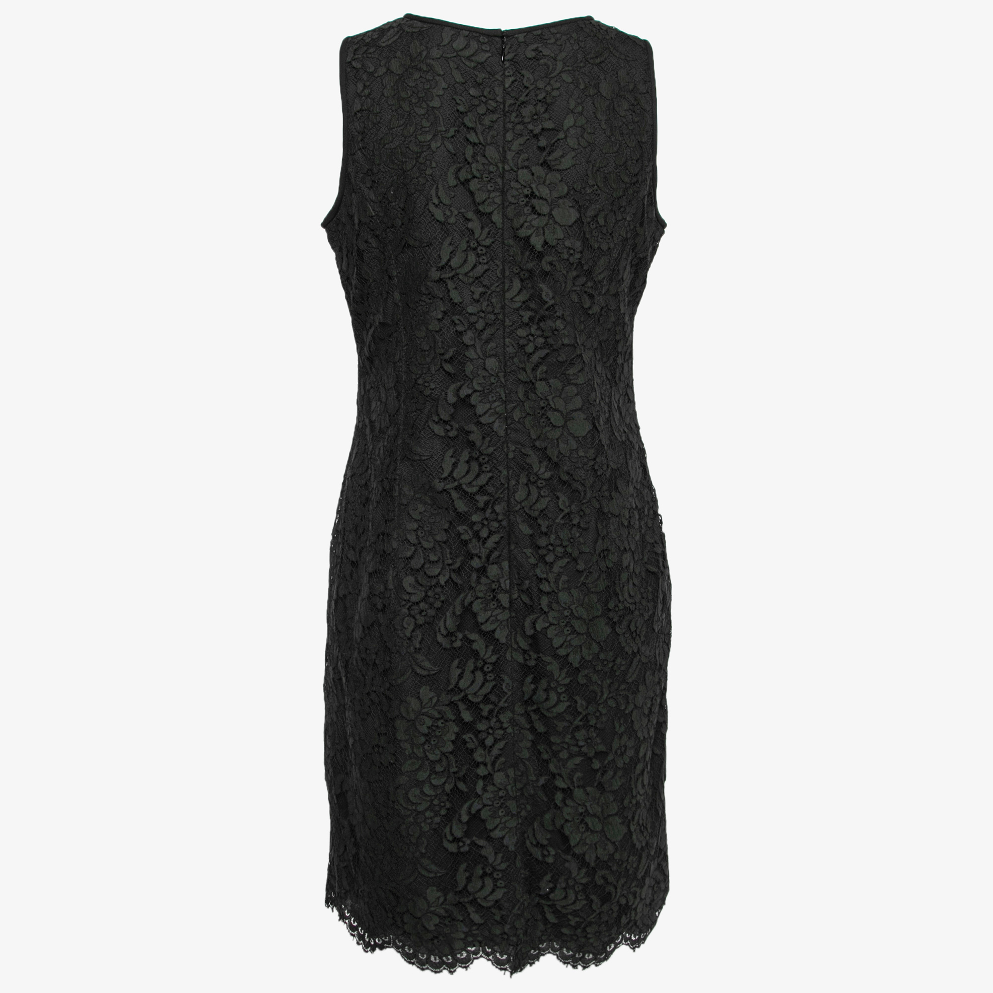 

Emanuel Ungaro Collection Black Floral Lace Scalloped Hem Sleeveless Dress
