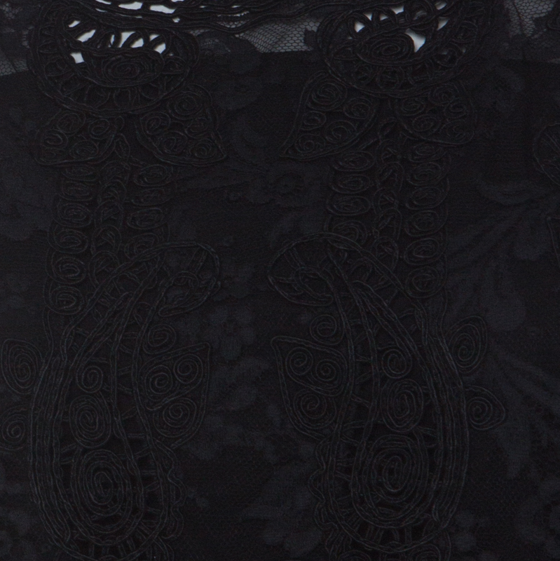 Pre-owned Emanuel Ungaro Ombre De La Nuit Vintage Black Lace Sleeveless Cropped Blouse M