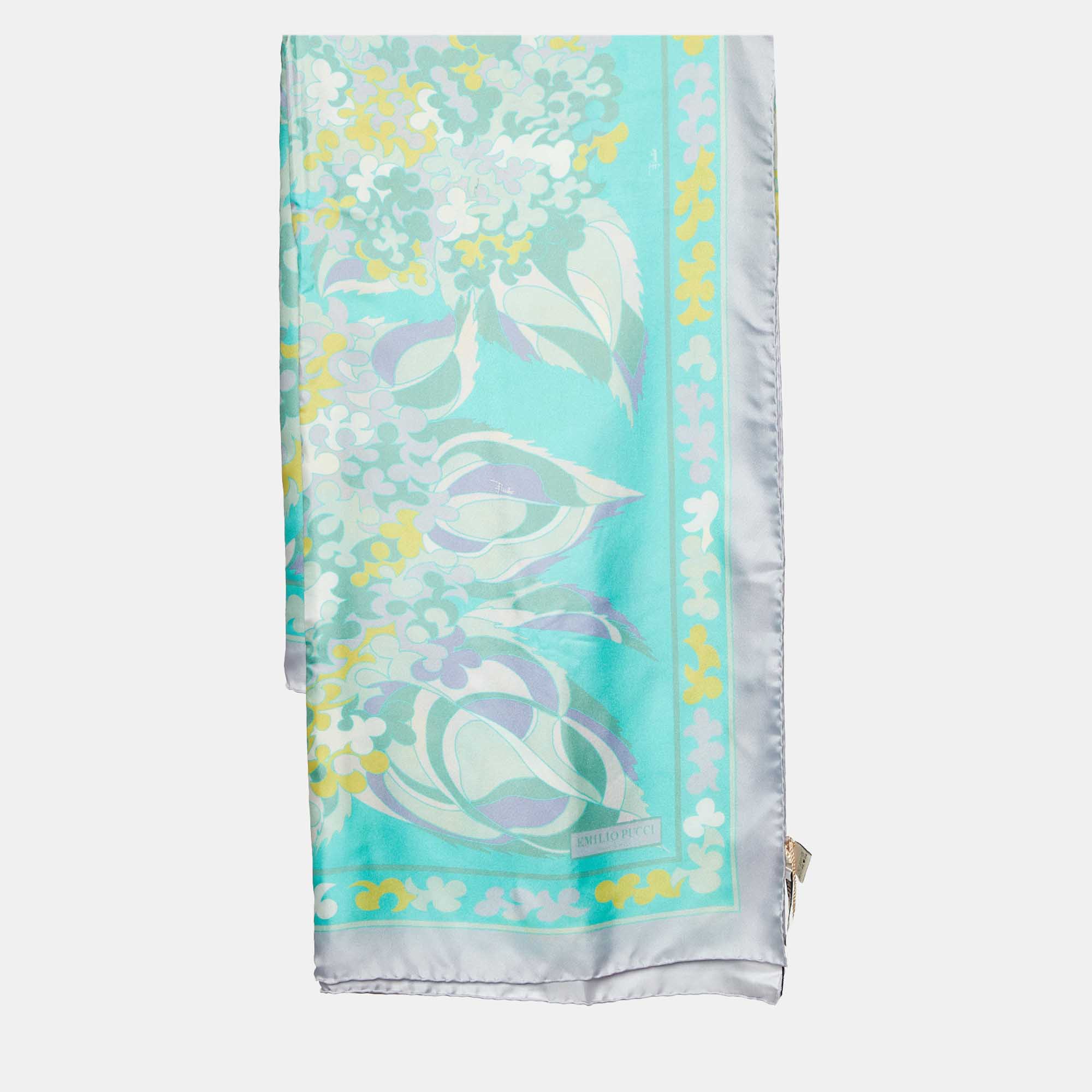 

Emilio Pucci Mint Blue Printed Silk Shawl