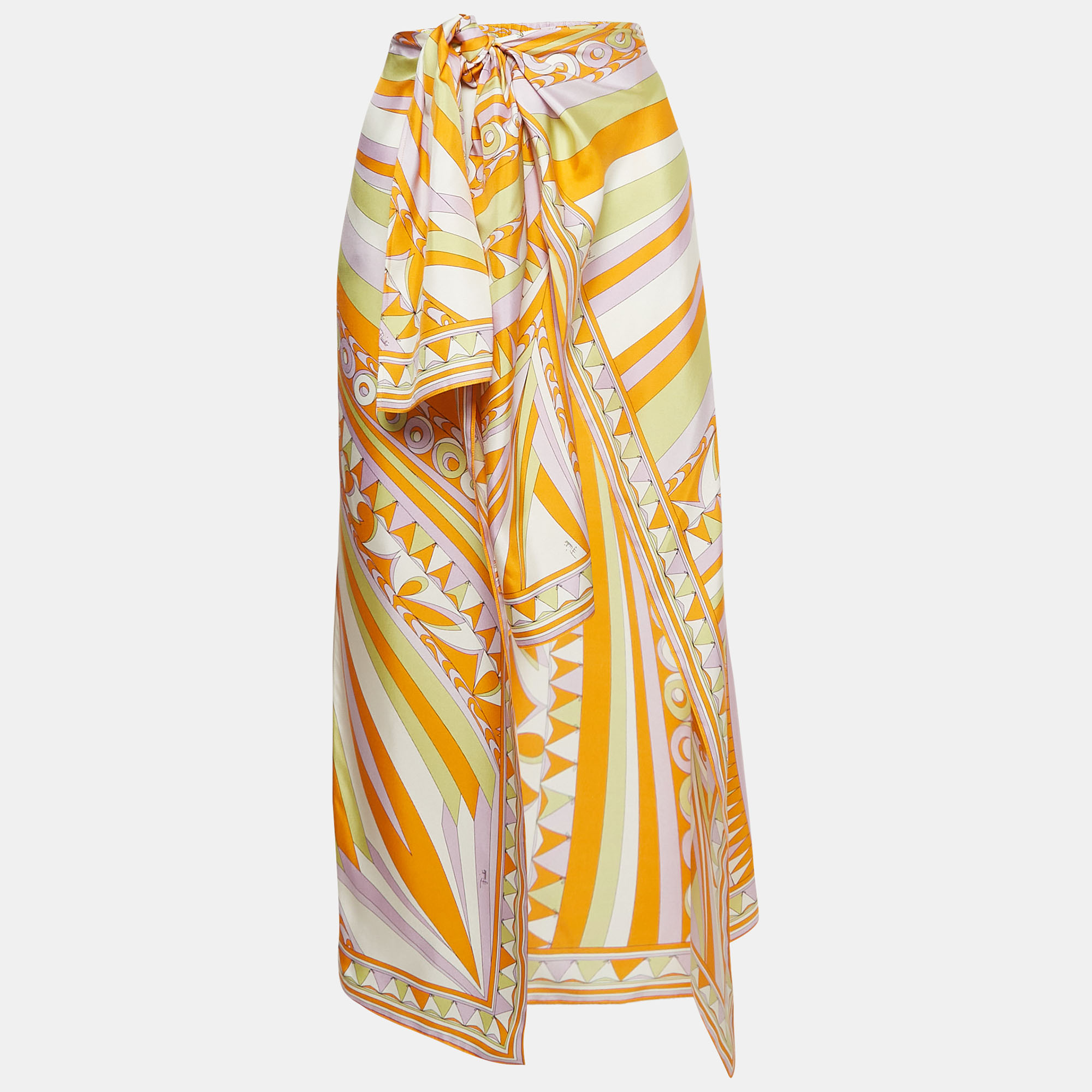 

Emilio Pucci Orange Printed Silk Sarong Dress S