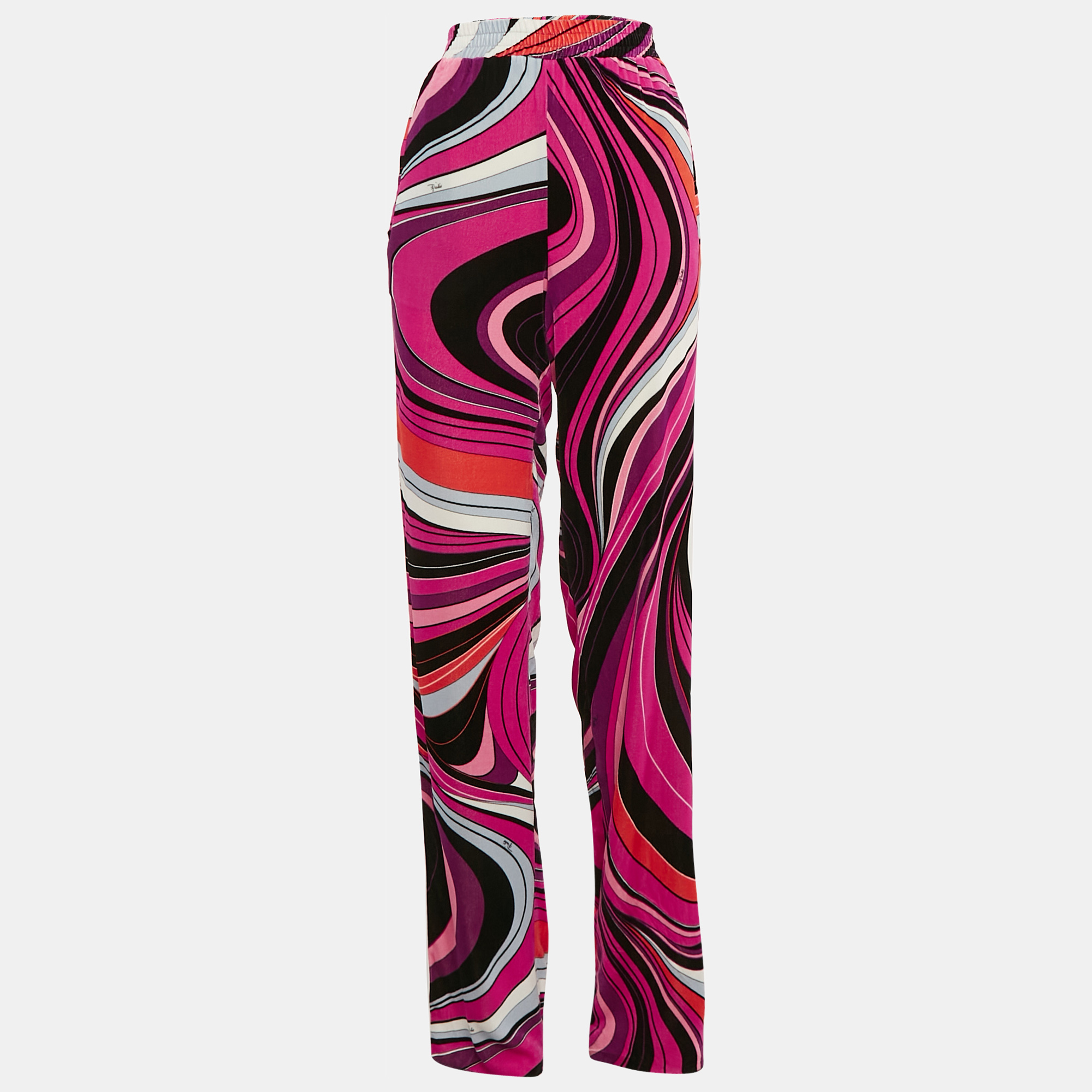 

Emilio Pucci Pink/Multicolor Printed Velvet Jersey Pants M