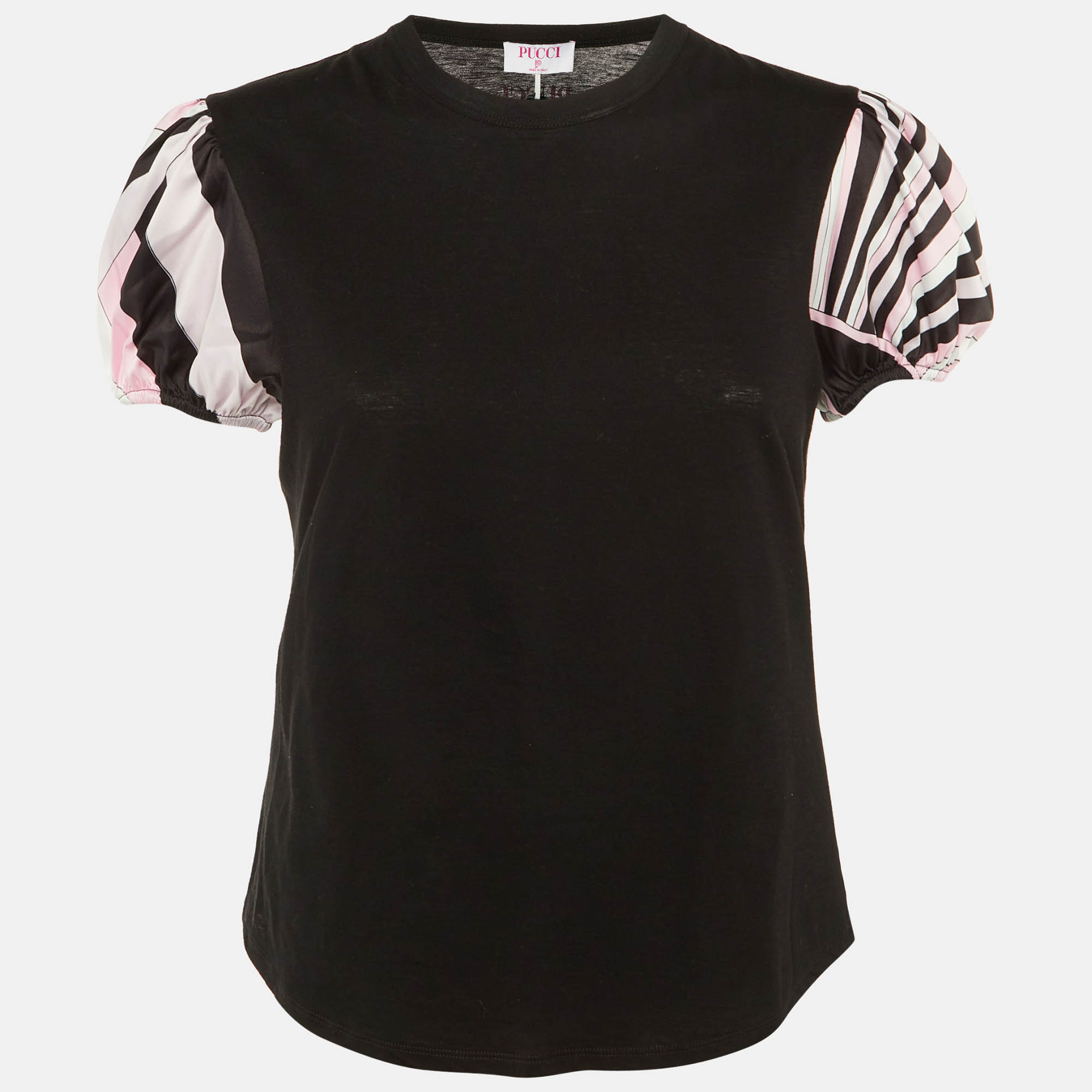 

Pucci Black Cotton & Satin Puff Sleeve T-Shirt M