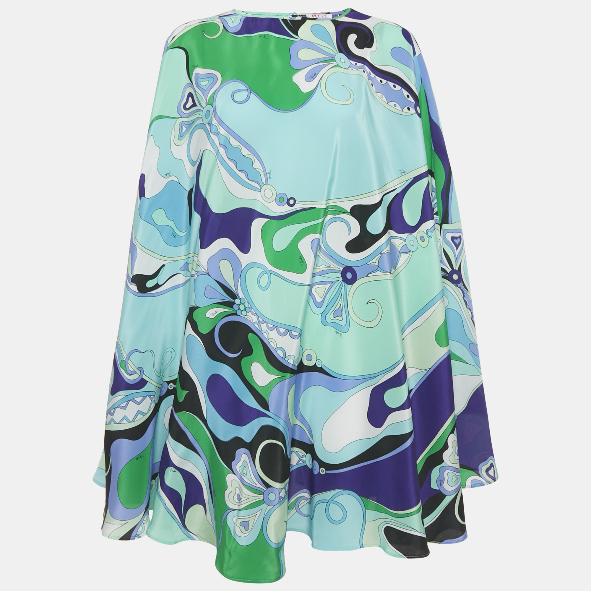 

Emilio Pucci Green Printed Silk Mini Kaftan Dress S