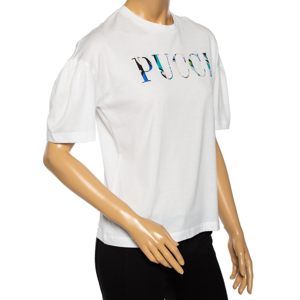 

Emilio Pucci White Logo Printed Cotton Short Sleeve T-Shirt