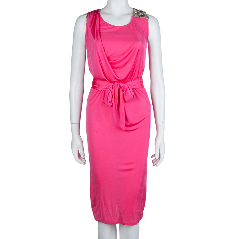 

Emilio Pucci Pink Embellished Shoulder Detail Sleeveless Belted Midi Dress