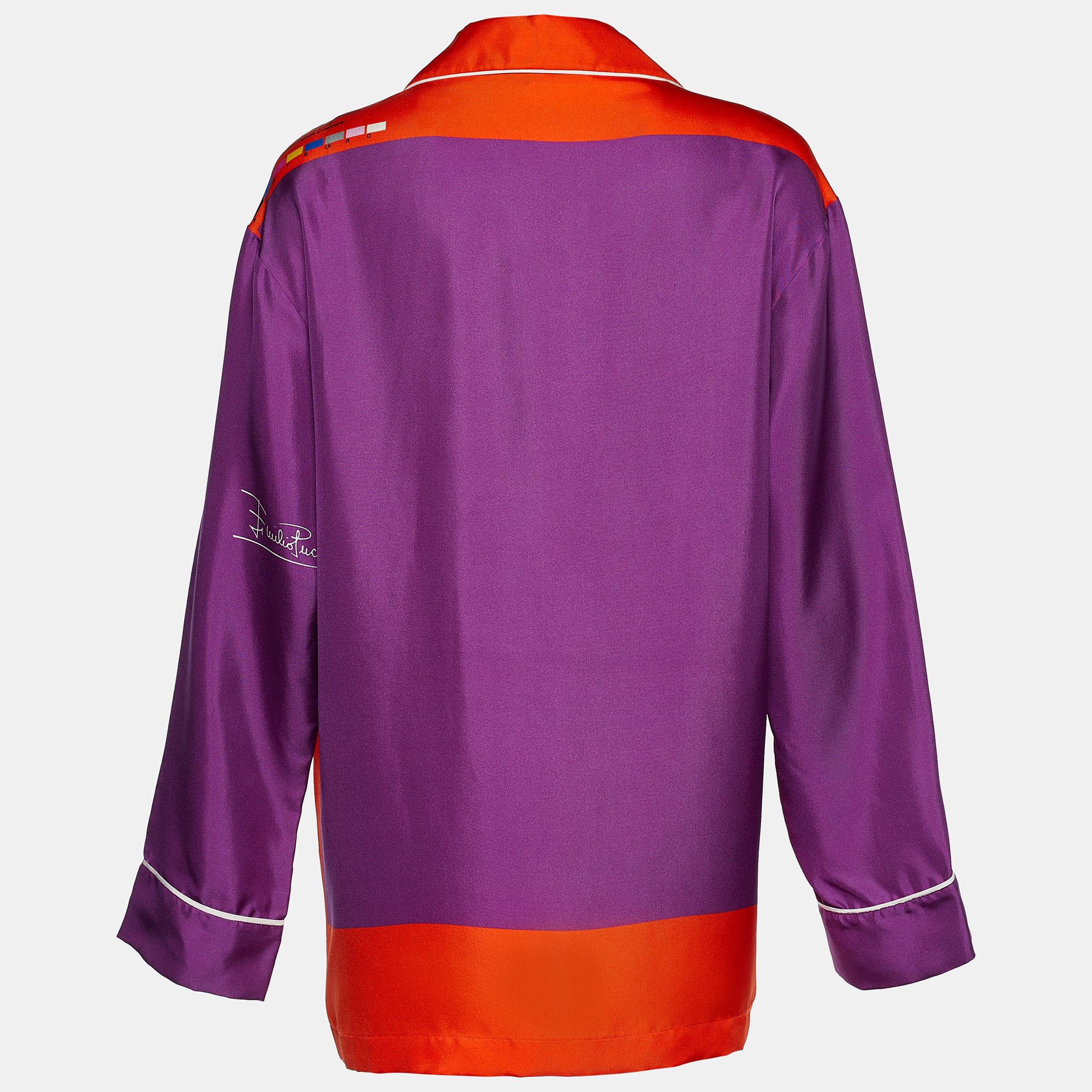 

Emilio Pucci Purple/Orange Silk Logo Detail Pocket Top