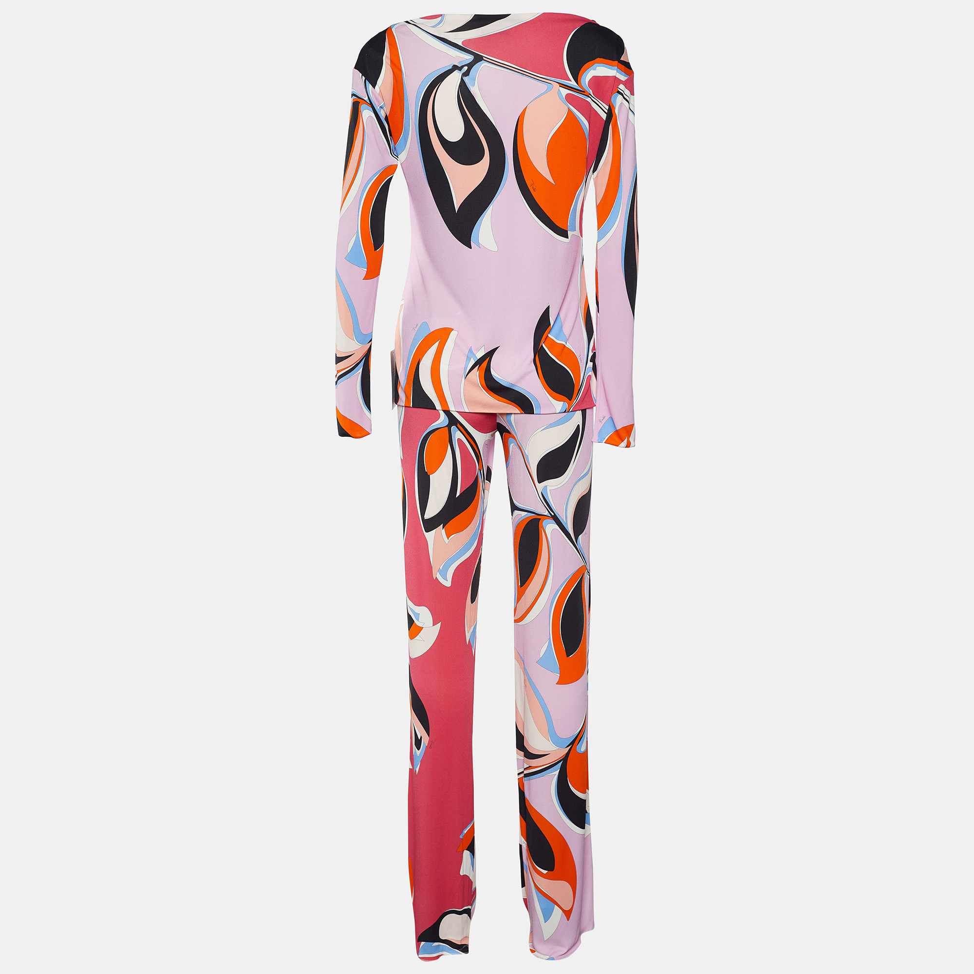 

Emilio Pucci Pink Heliconia Print Silk Blouse & Trousers Set