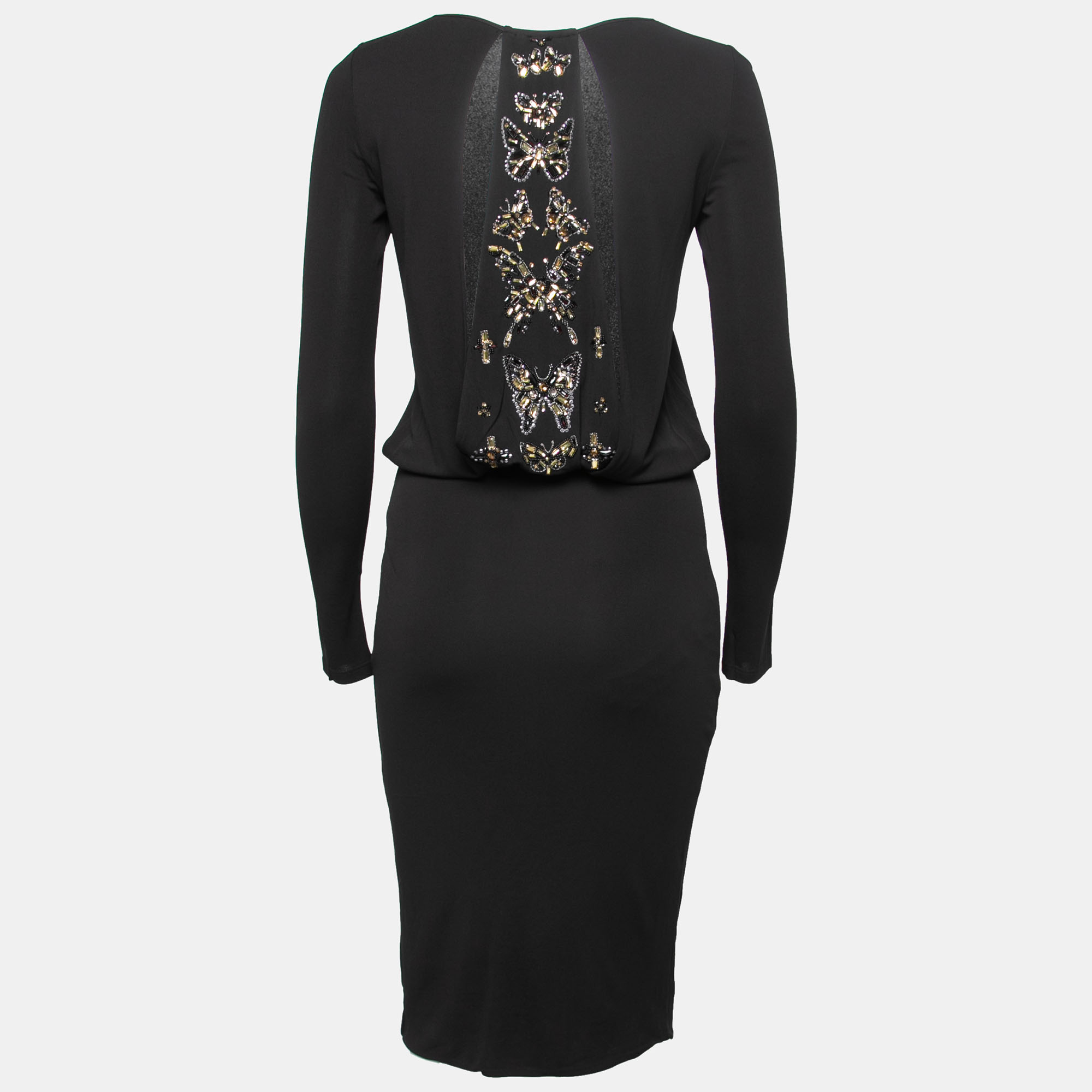 

Emilio Pucci Black Jersey Butterfly Embellished Cut-Out Detail Dress