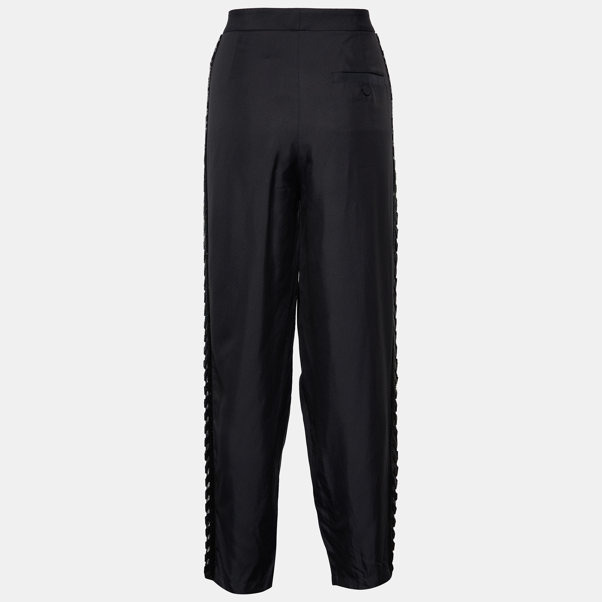 

Emilio Pucci Black Silk Crepe Embellished Detail Trousers