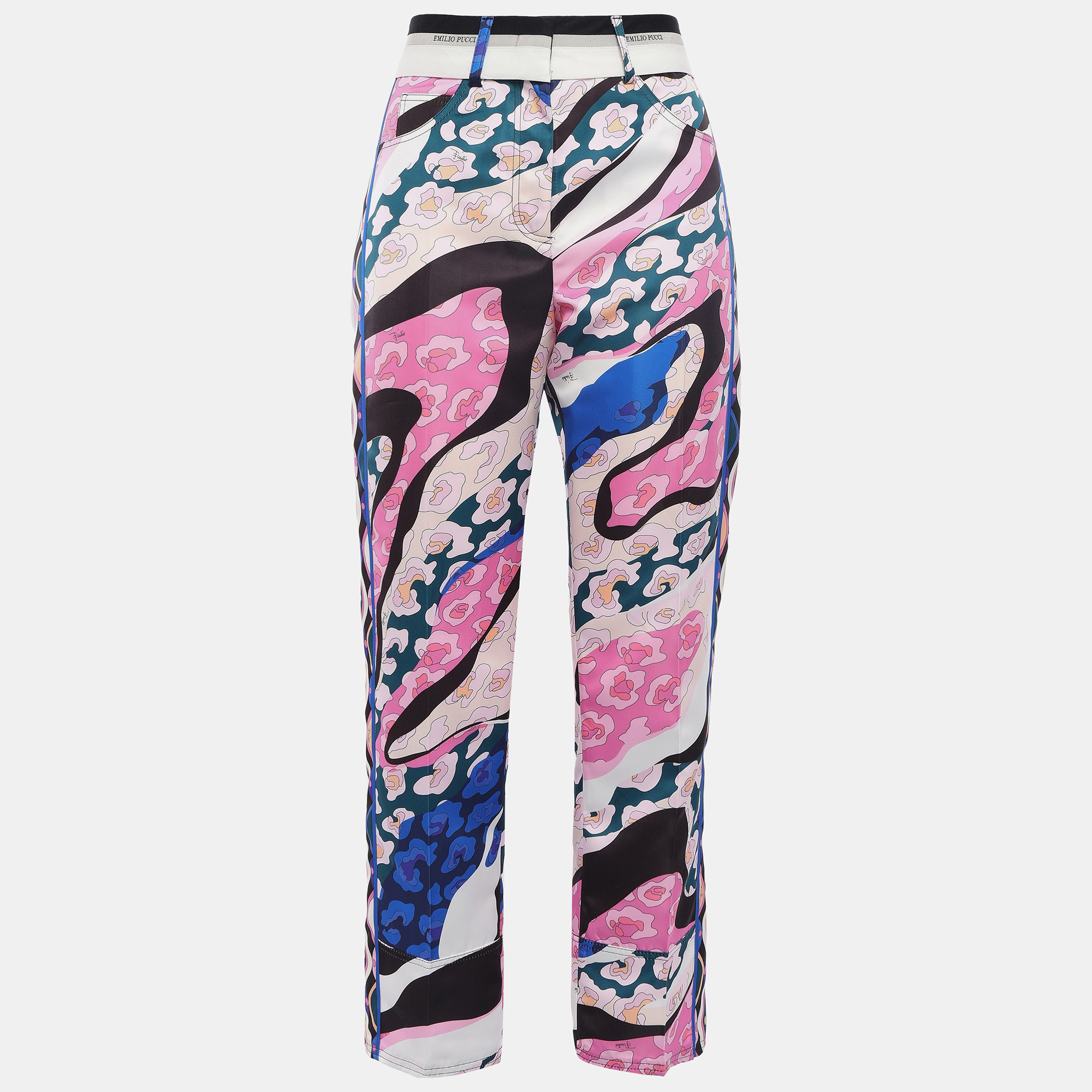 Pre-owned Emilio Pucci Polyester Skinny Leg Pants 40 In Multicolor