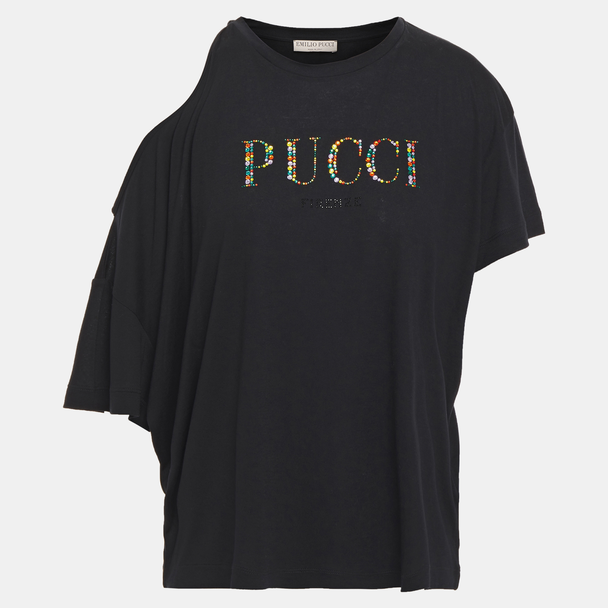 Pre-owned Emilio Pucci Viscose Short Sleeved Top M In Black
