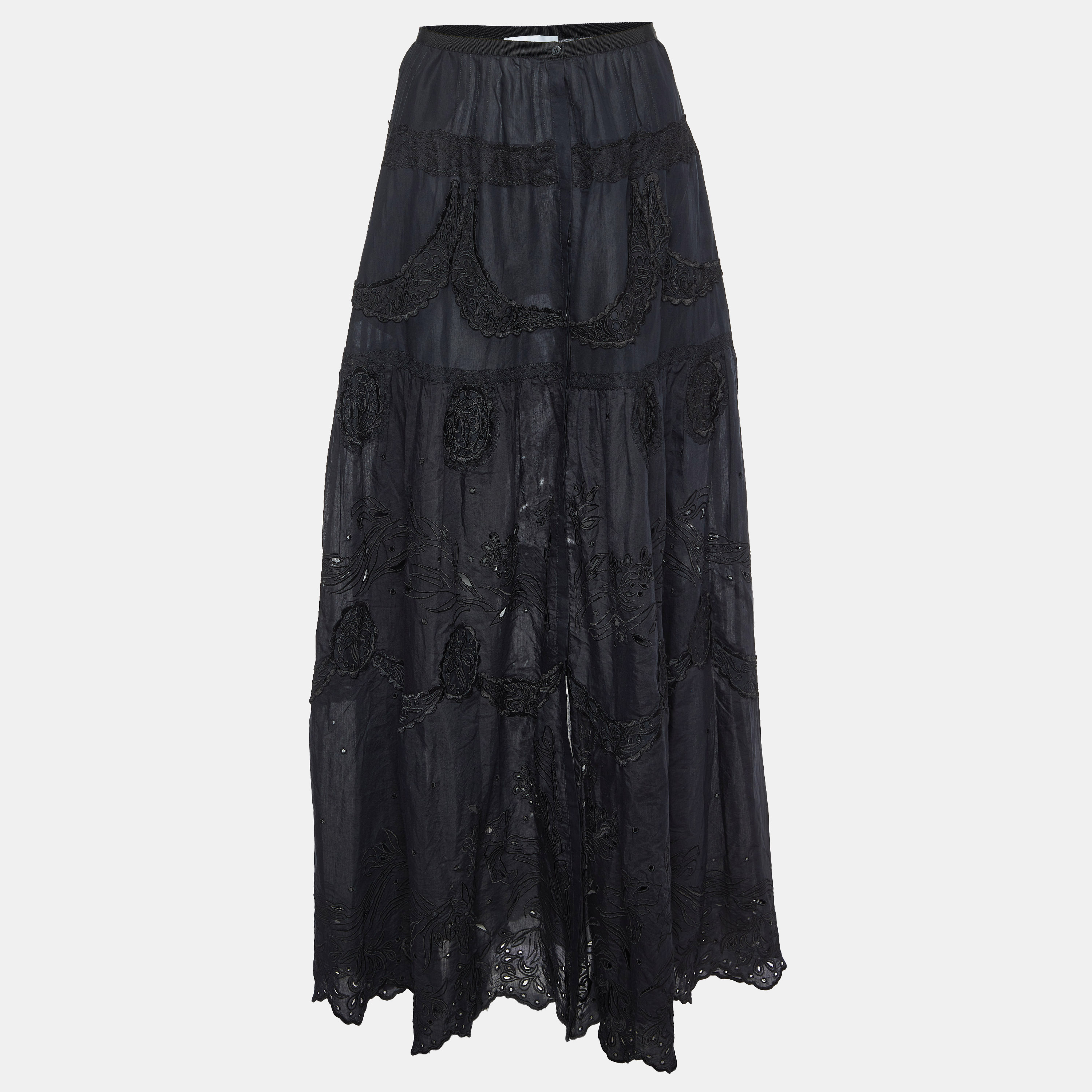 

Emilio Pucci Black Broderie Anglaise Cotton Maxi Skirt S