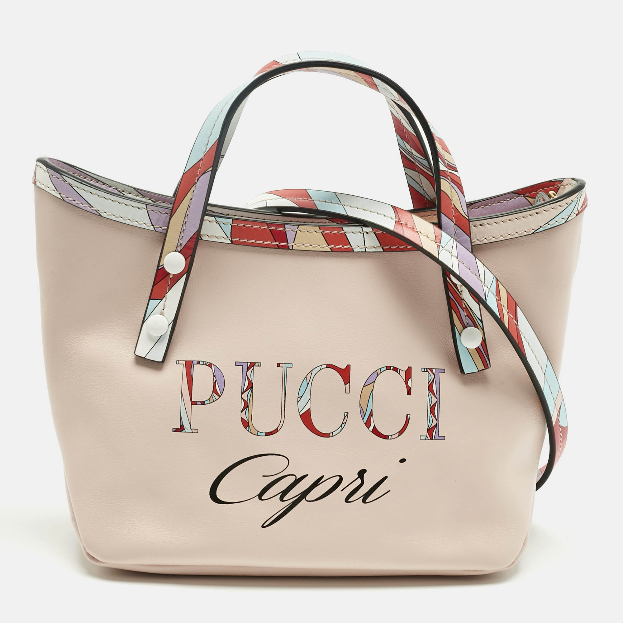 Pre-owned Pucci Pink/multicolor Leather Capri Tote