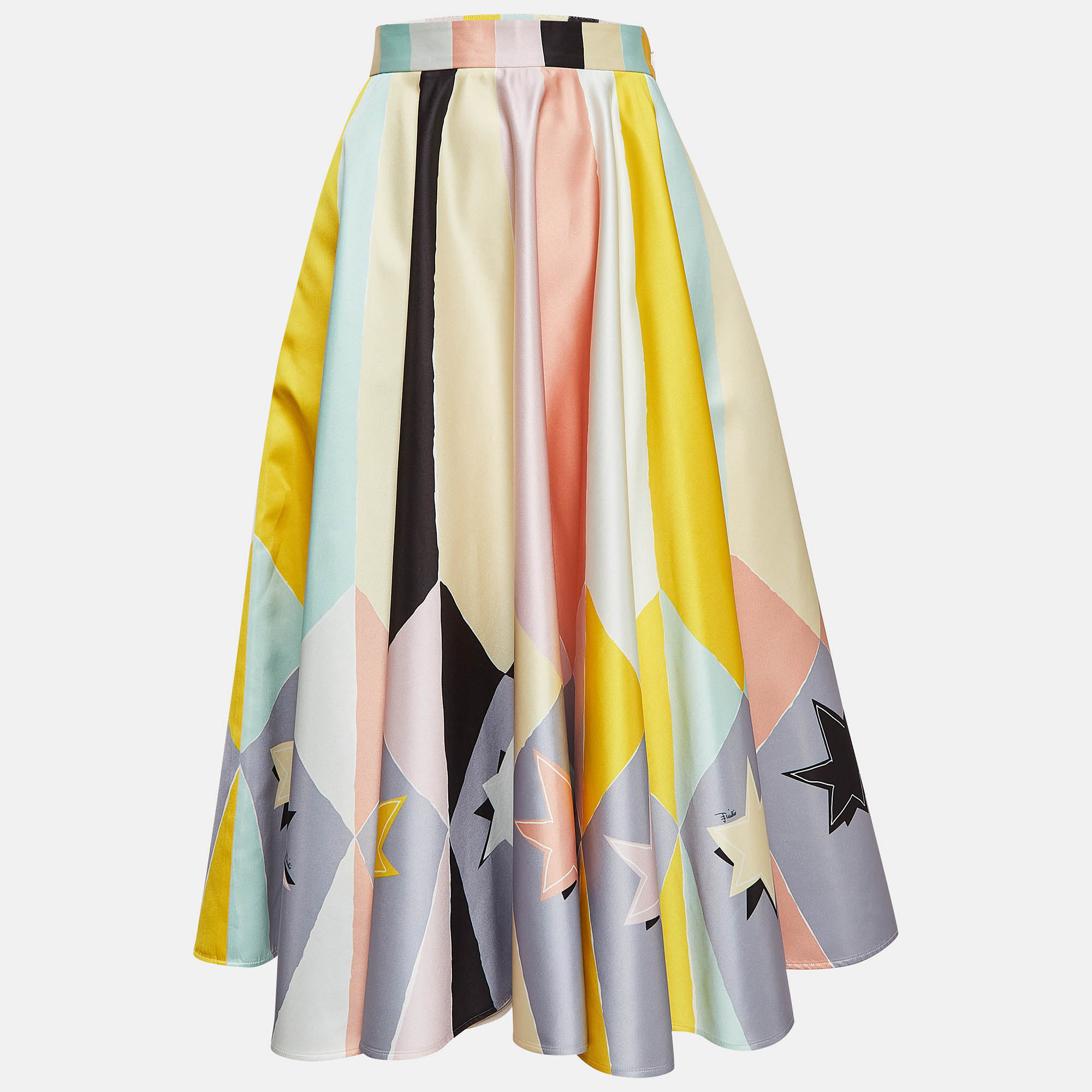 

Emilio Pucci Multicolor Stars And Stripe Print Satin Archivio Midi Skirt S