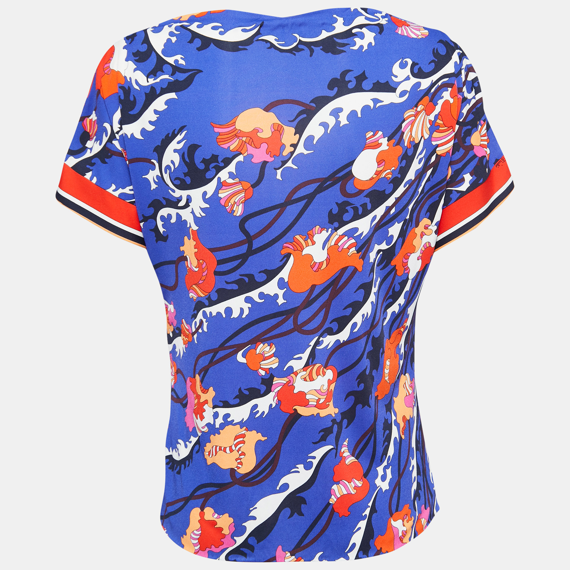 

Emilio Pucci Archivio Blue Floral Print Jersey Short Sleeve Top