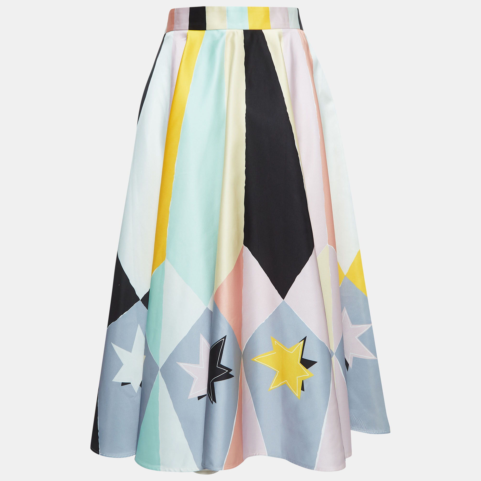 

Emilio Pucci Archivio Multicolor Printed Satin Flared Maxi Skirt