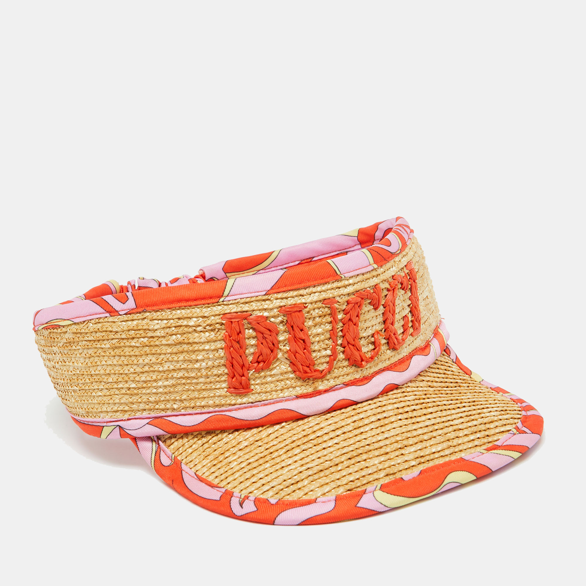 

Emilio Pucci Beige Vetrate Logo Embroidered Visor S