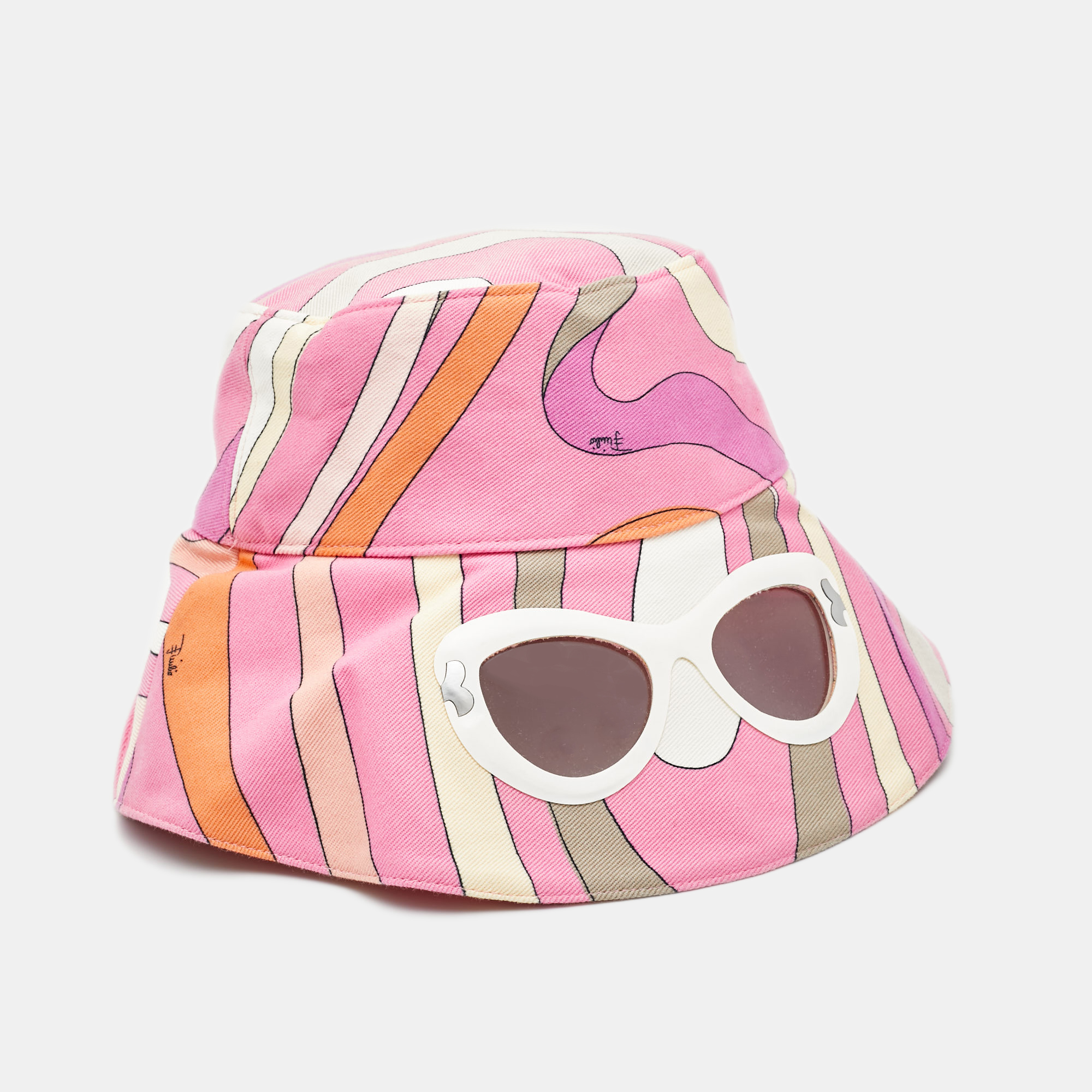

Emilio Pucci Pink Print Cotton Sunglass Detail Bucket Hat M