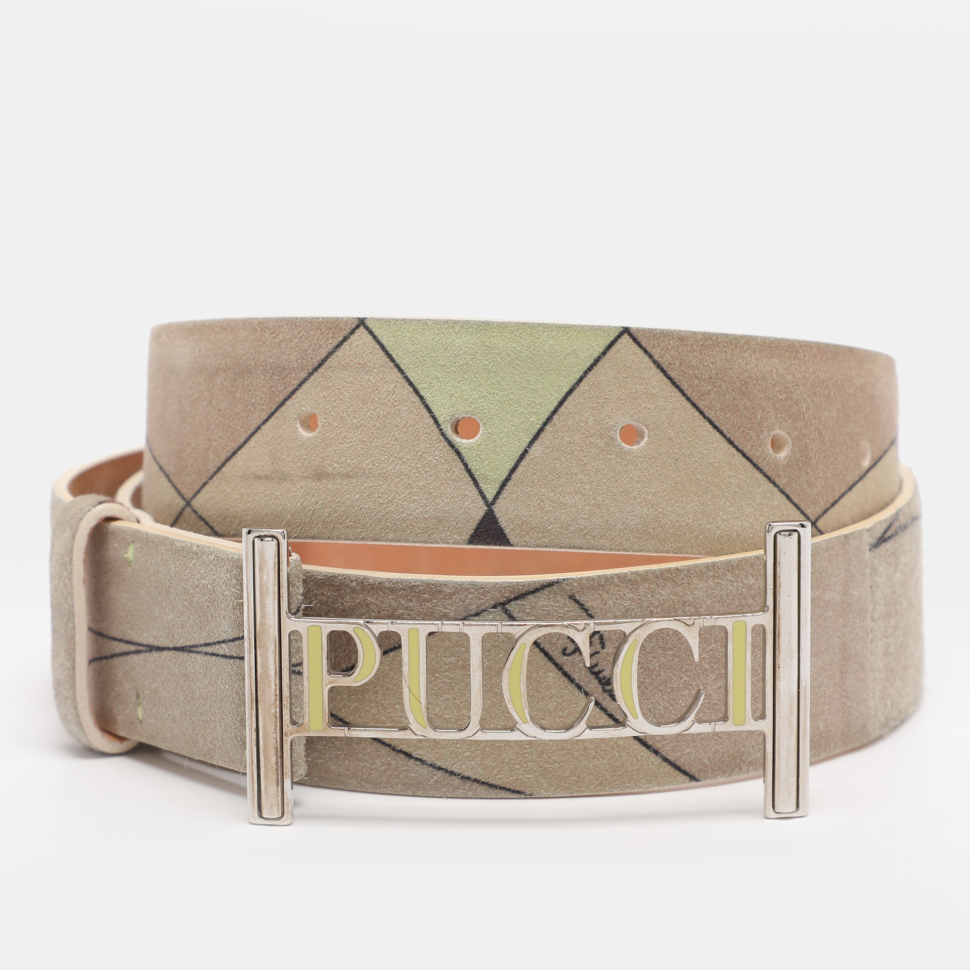 

Emilio Green/Khaki Suede Logo Buckle Belt