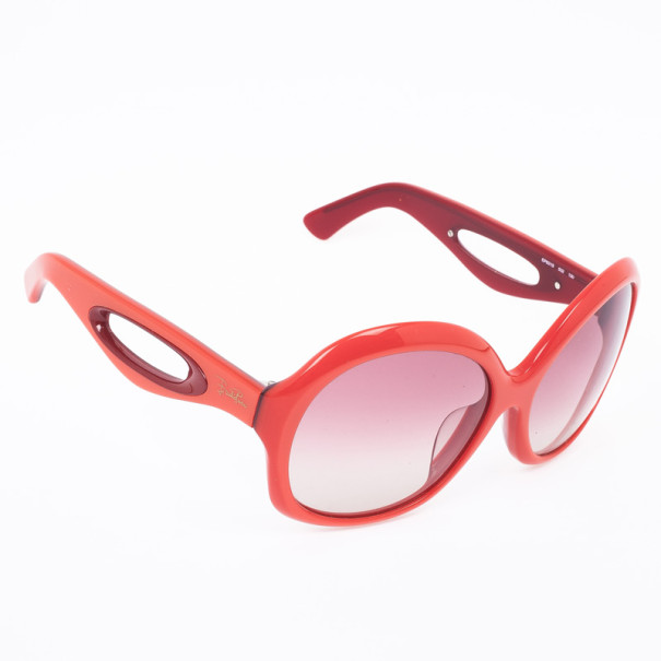 Pre Owned Emilio Pucci Coral Red Square Womens Sunglasses