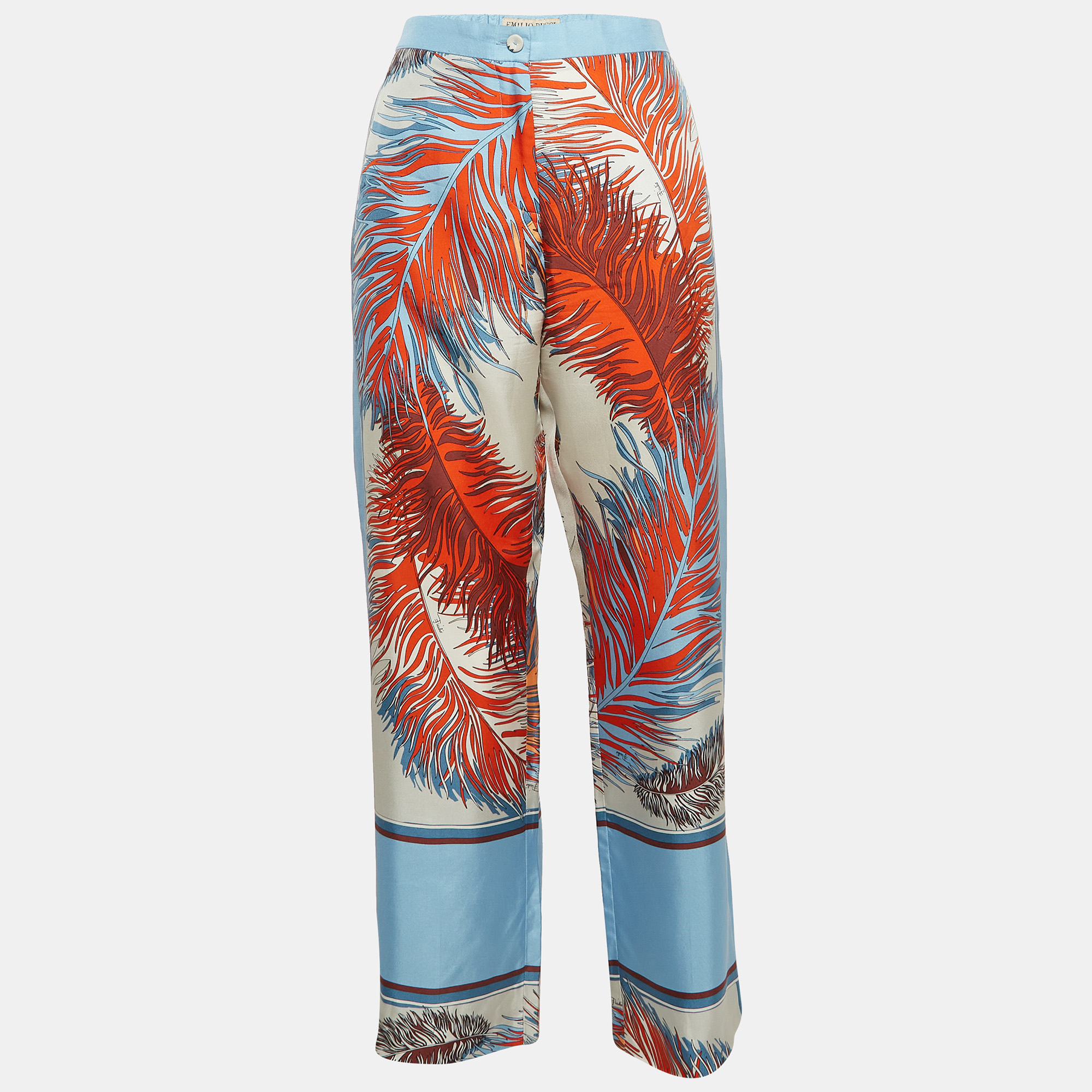 

Emilio Pucci Blue Printed Silk Wide Leg Pants M