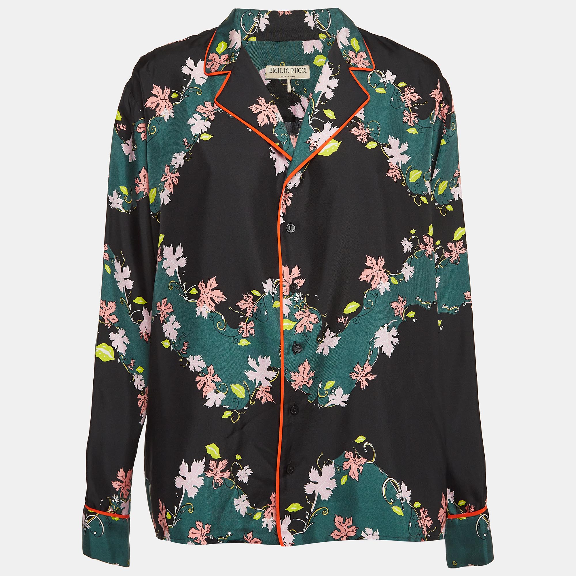 

Emilio Pucci Green/Black Printed Silk Shirt S