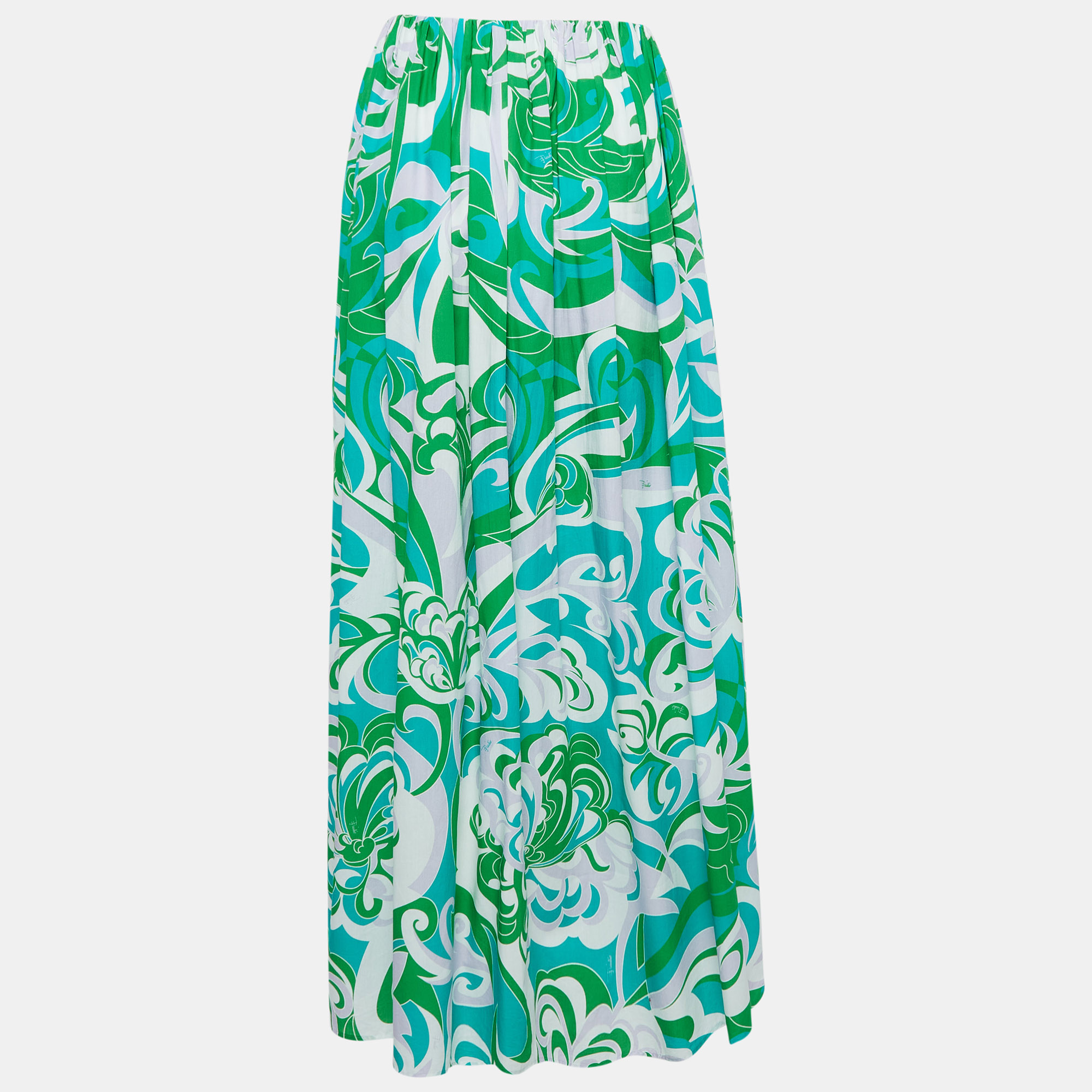 Pre-owned Emilio Pucci Green Printed Cotton Maxi Skirt M