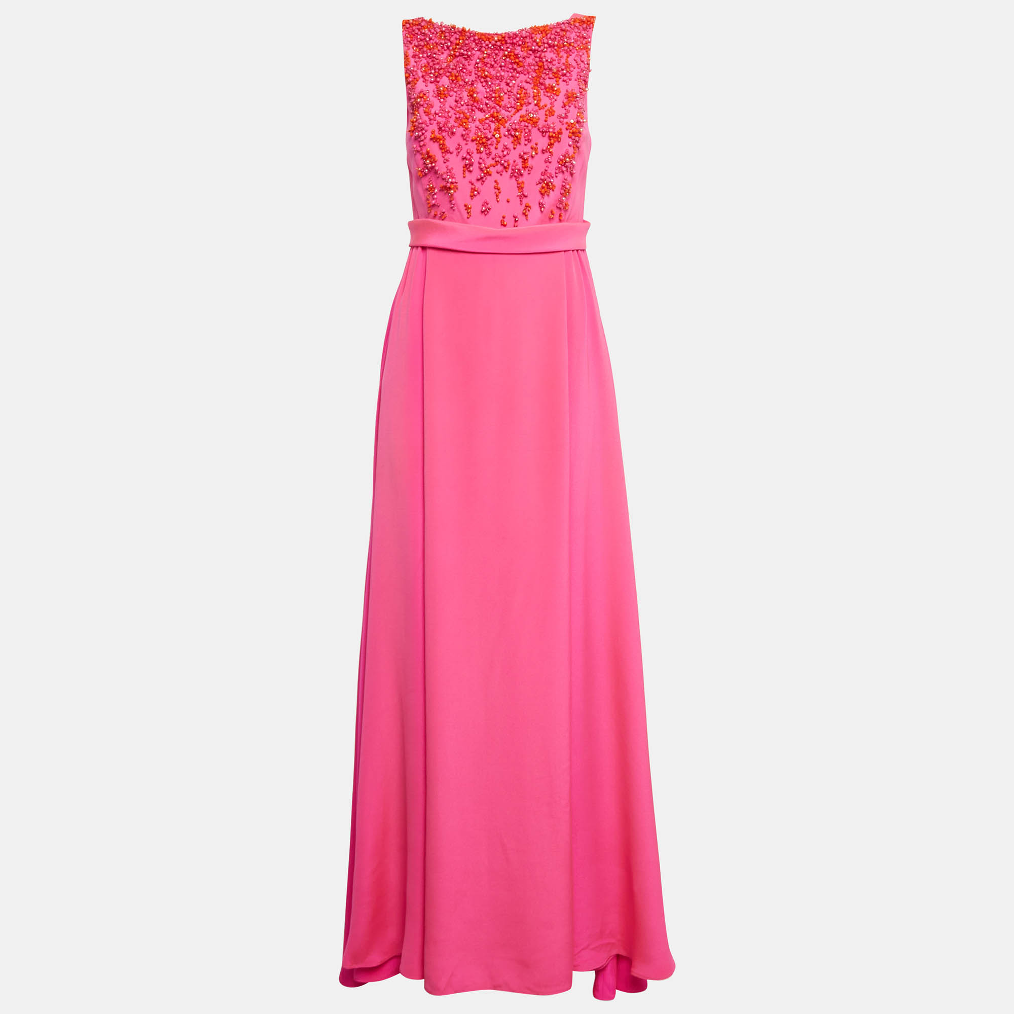 Pre-owned Emilio Pucci Bright Pink Silk Embellished Sleeveless Maxi Dress S