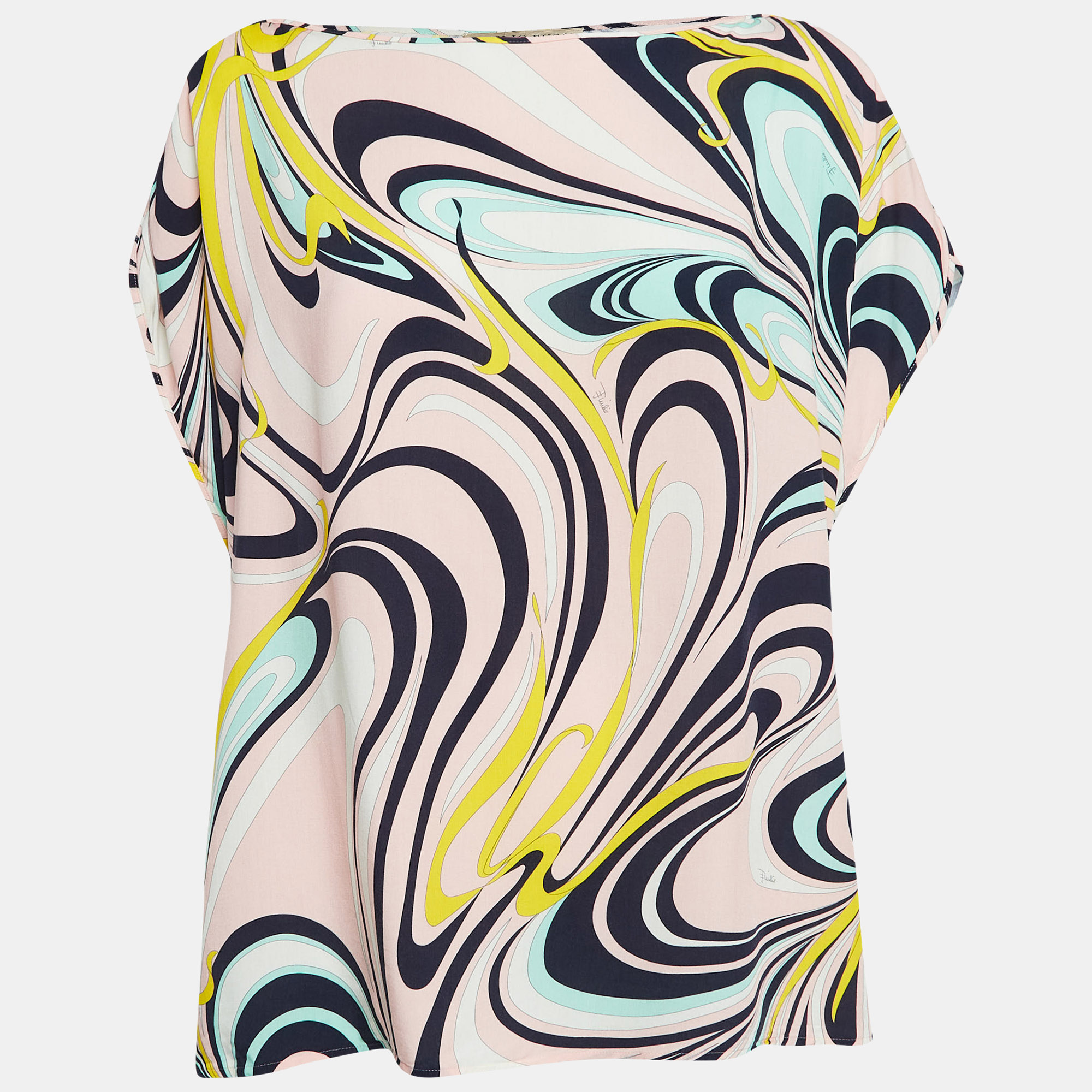 

Emilio Pucci Pink Printed Crepe Fluilio Top L