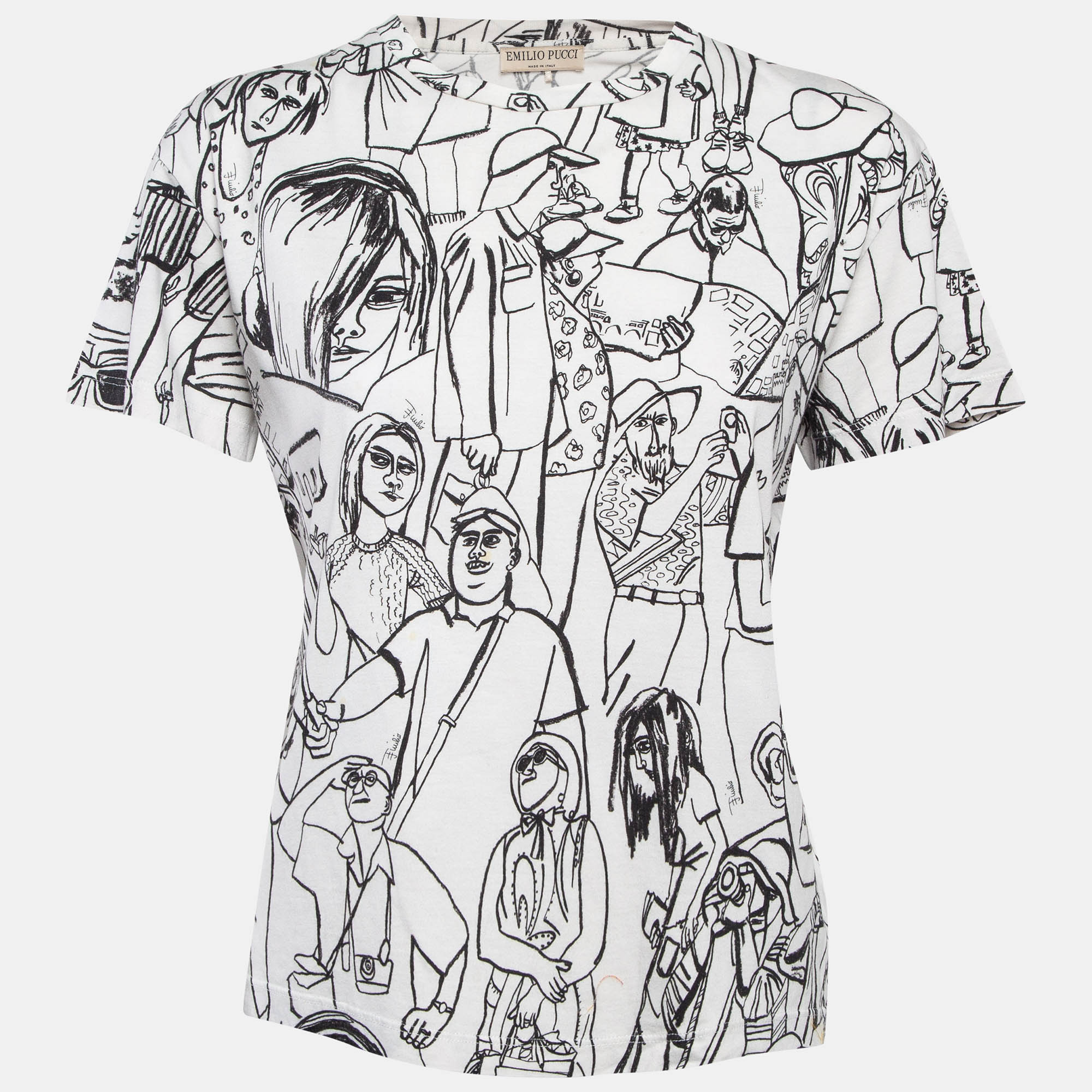 

Emilio Pucci White Turisti Fiorentini Print Cotton T-Shirt S