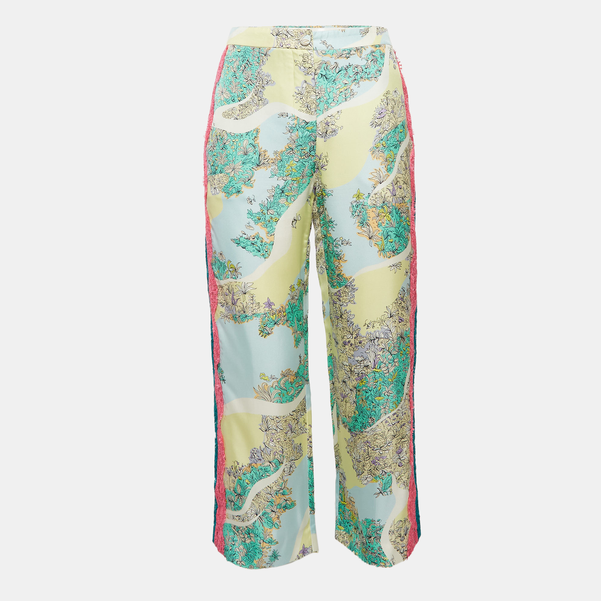 

Emilio Pucci Multicolor Printed Satin Lace Trim Trousers S