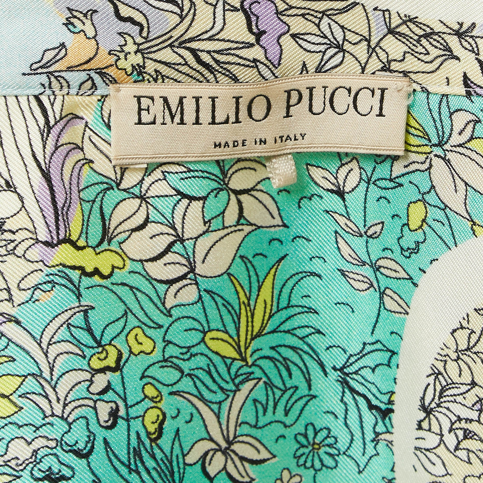 Emilio Pucci Multicolor Floral Print Silk Lace Trim Shirt S 