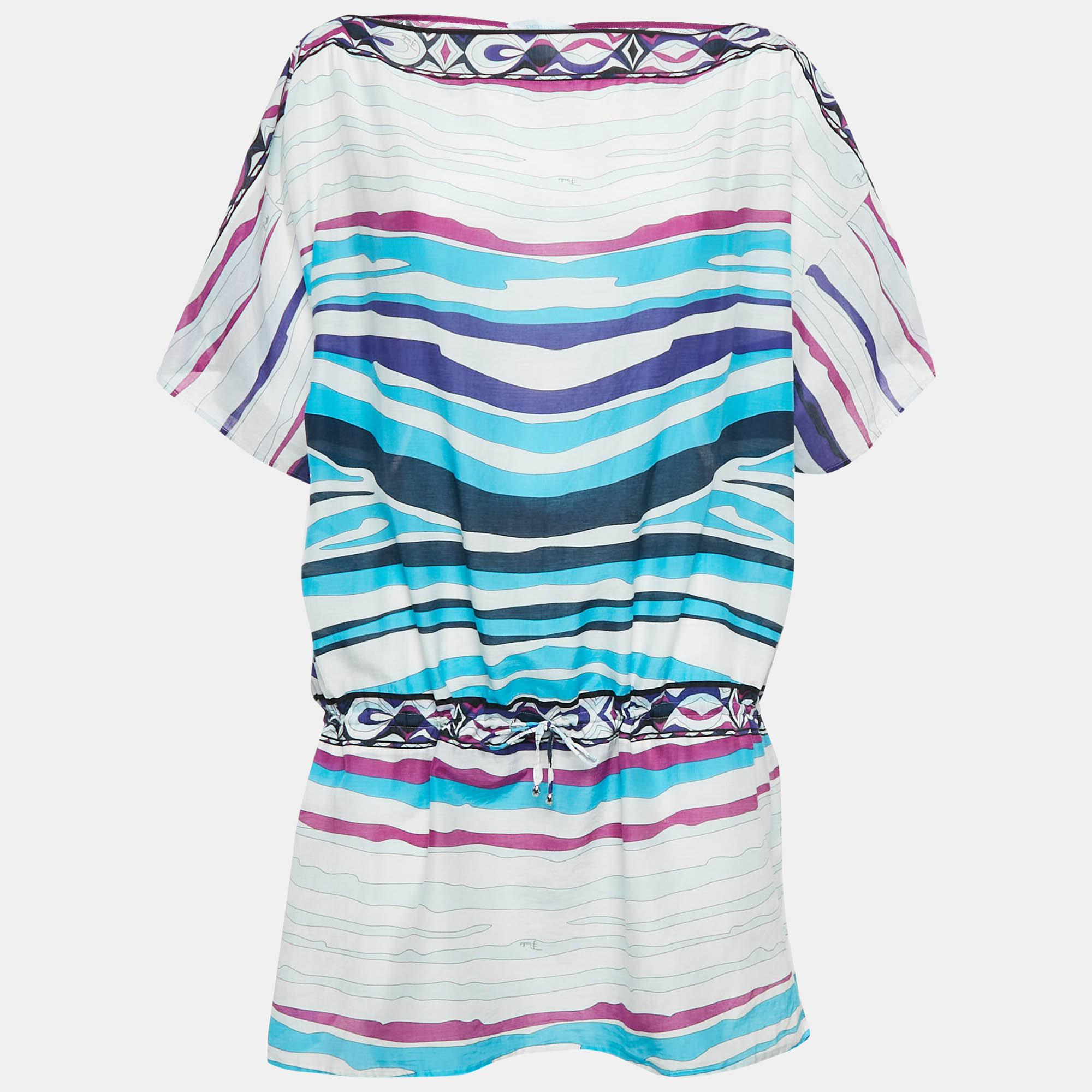 

Emilio Pucci Blue/White Printed Cotton Voile Tunic M