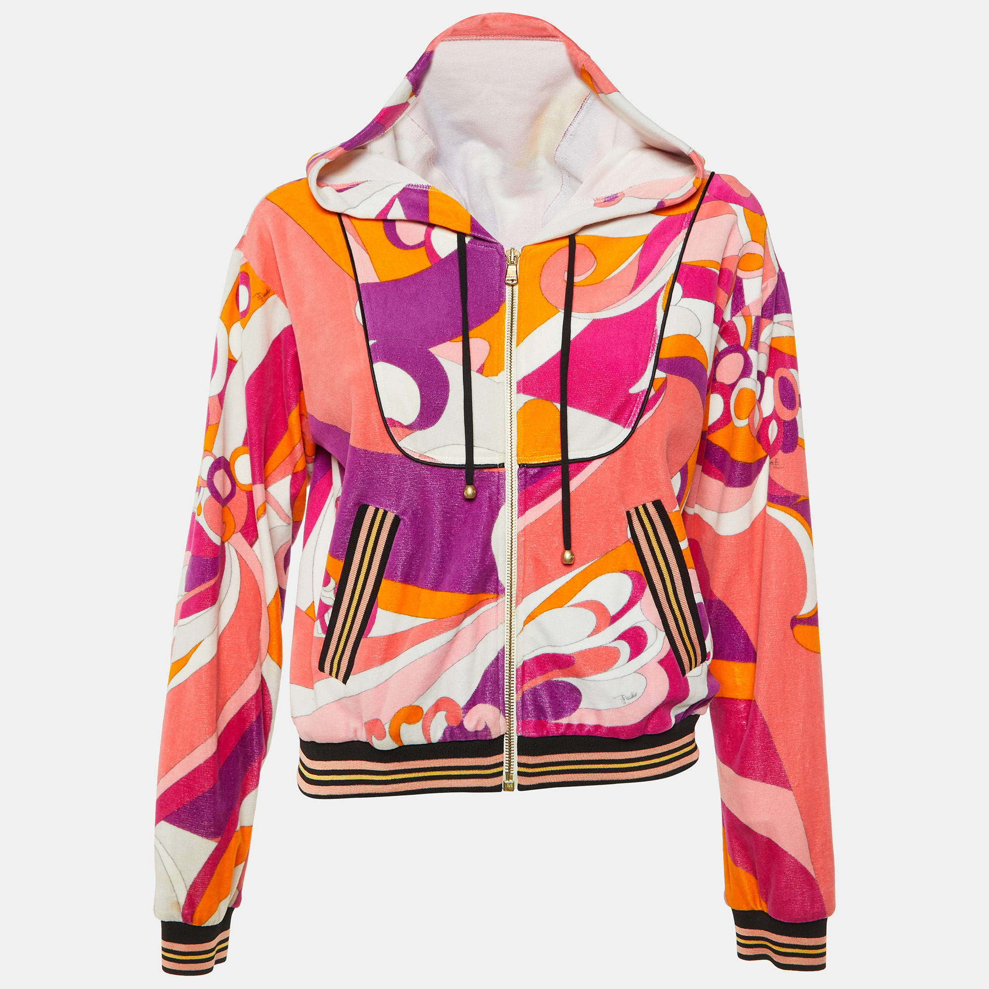 

Emilio Pucci Multicolor Printed Velvet Zip Up Bomber Jacket S