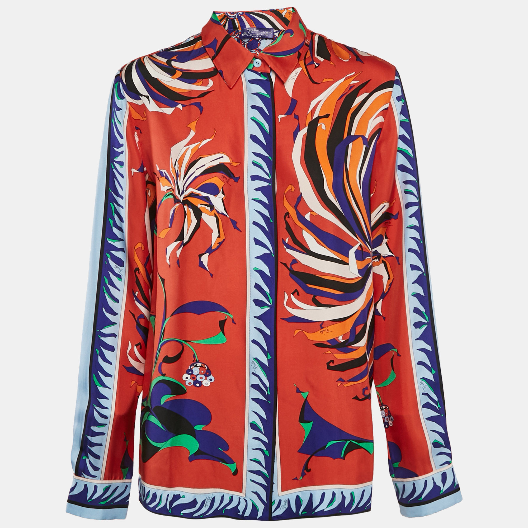 

Emilio Pucci Multicolor Abstract Print Silk Button Front Shirt M, Red