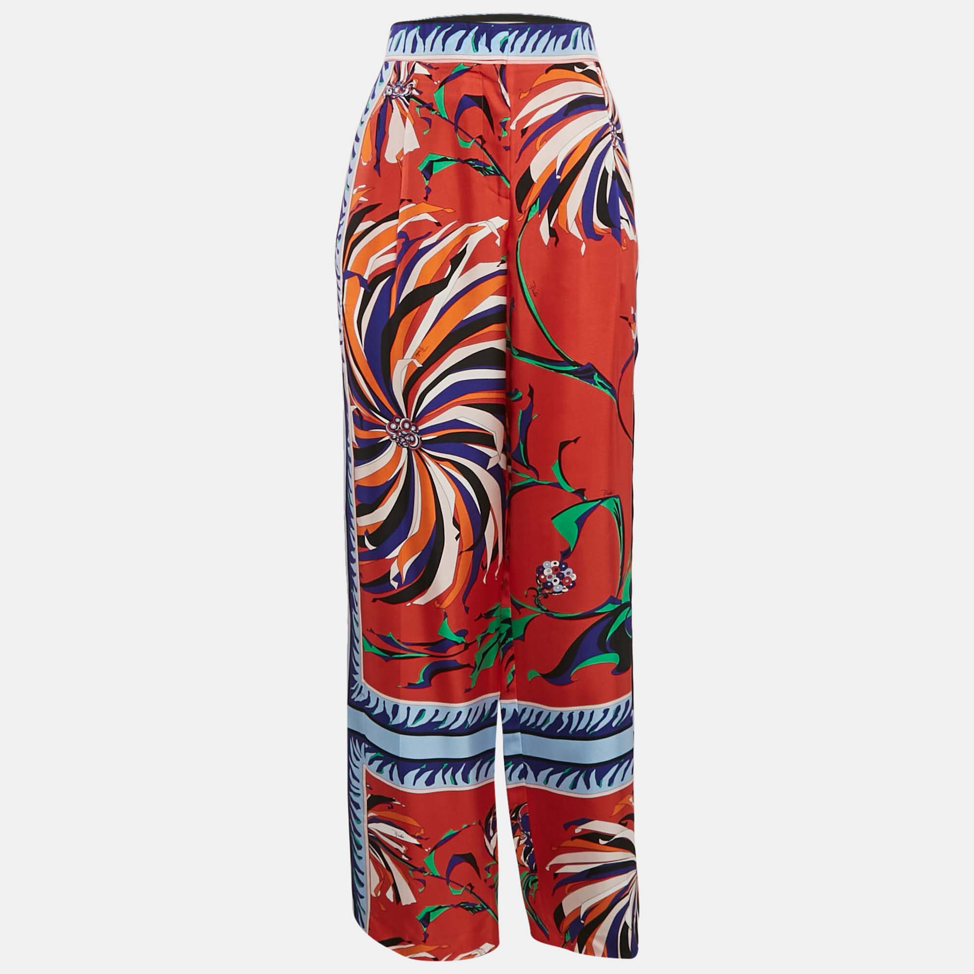 

Emilio Pucci Multicolor Abstract Print Silk Straight Leg Trousers M