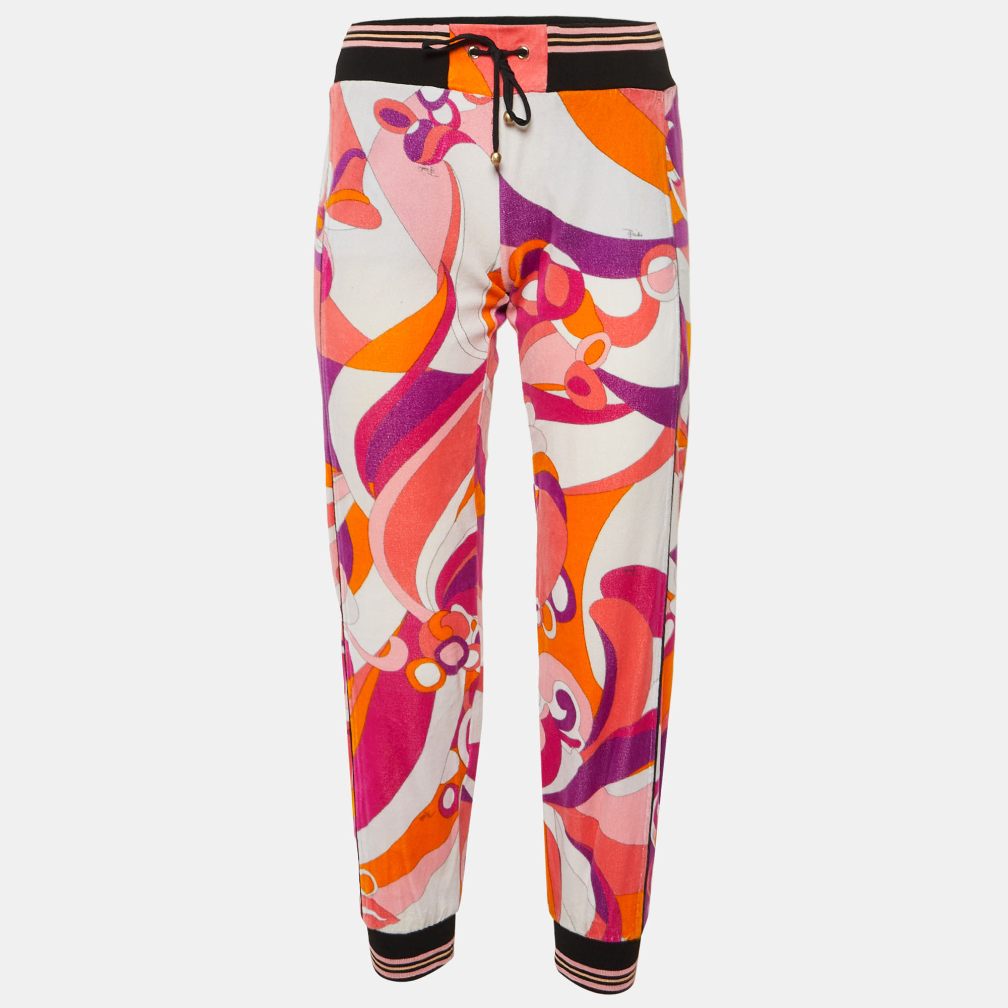 

Emilio Pucci Pink Printed Velvet Track Trousers S