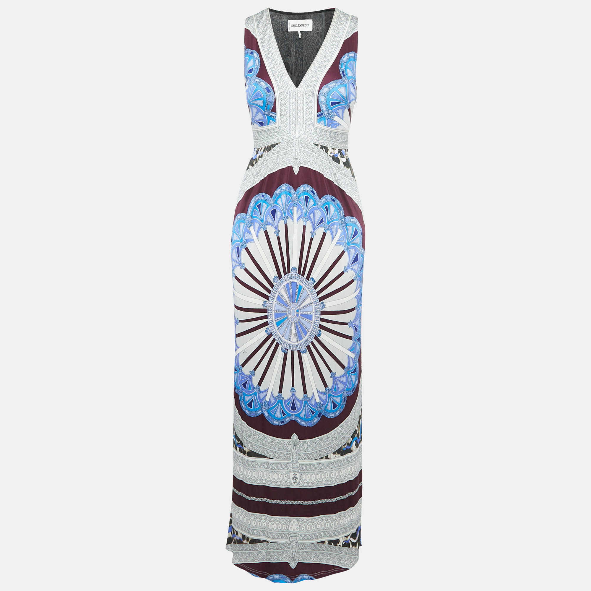 

Emilio Pucci Multicolor Printed Jersey V-Neck Sleeveless Maxi Dress S