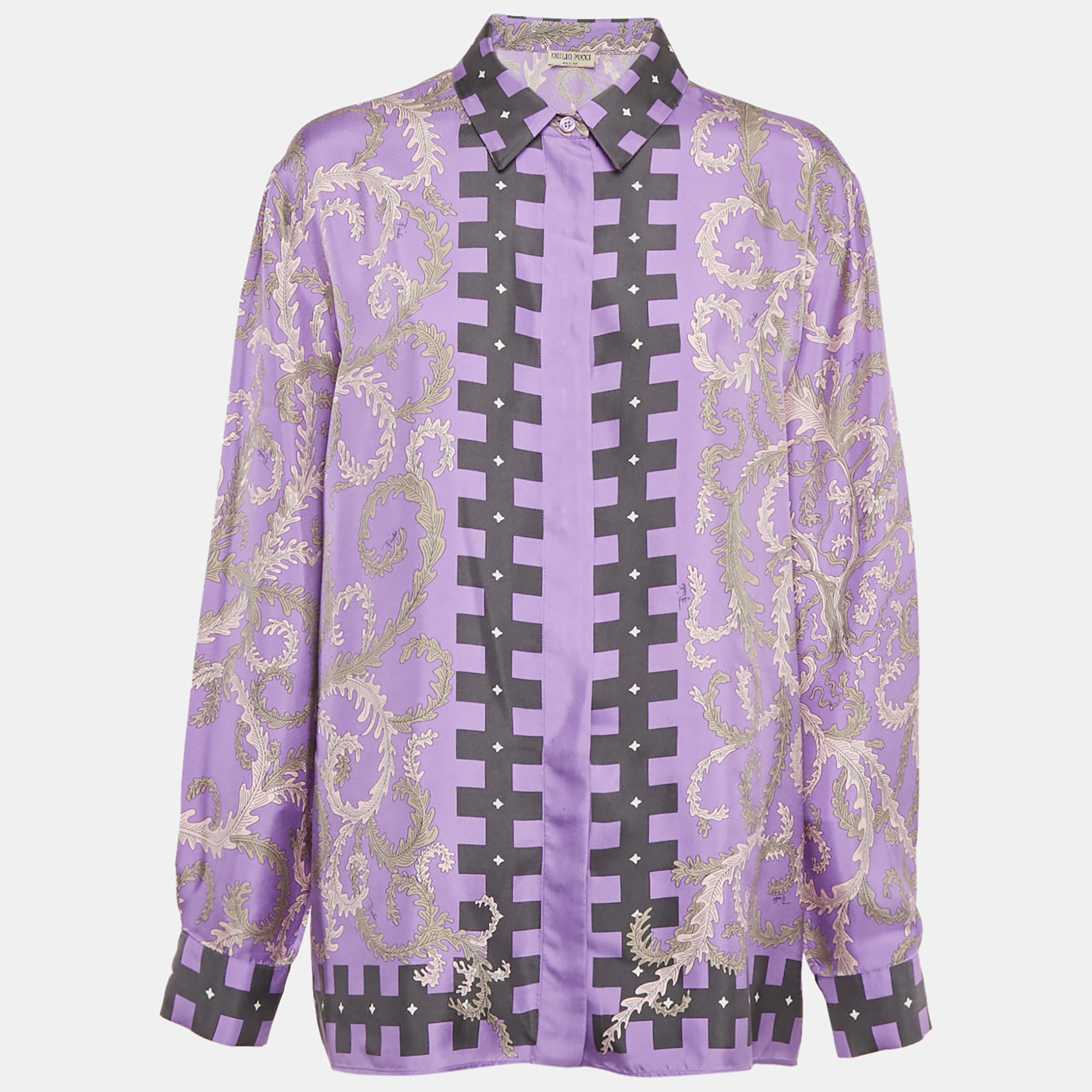 

Emilio Pucci Purple Printed Silk Long Sleeve Shirt L