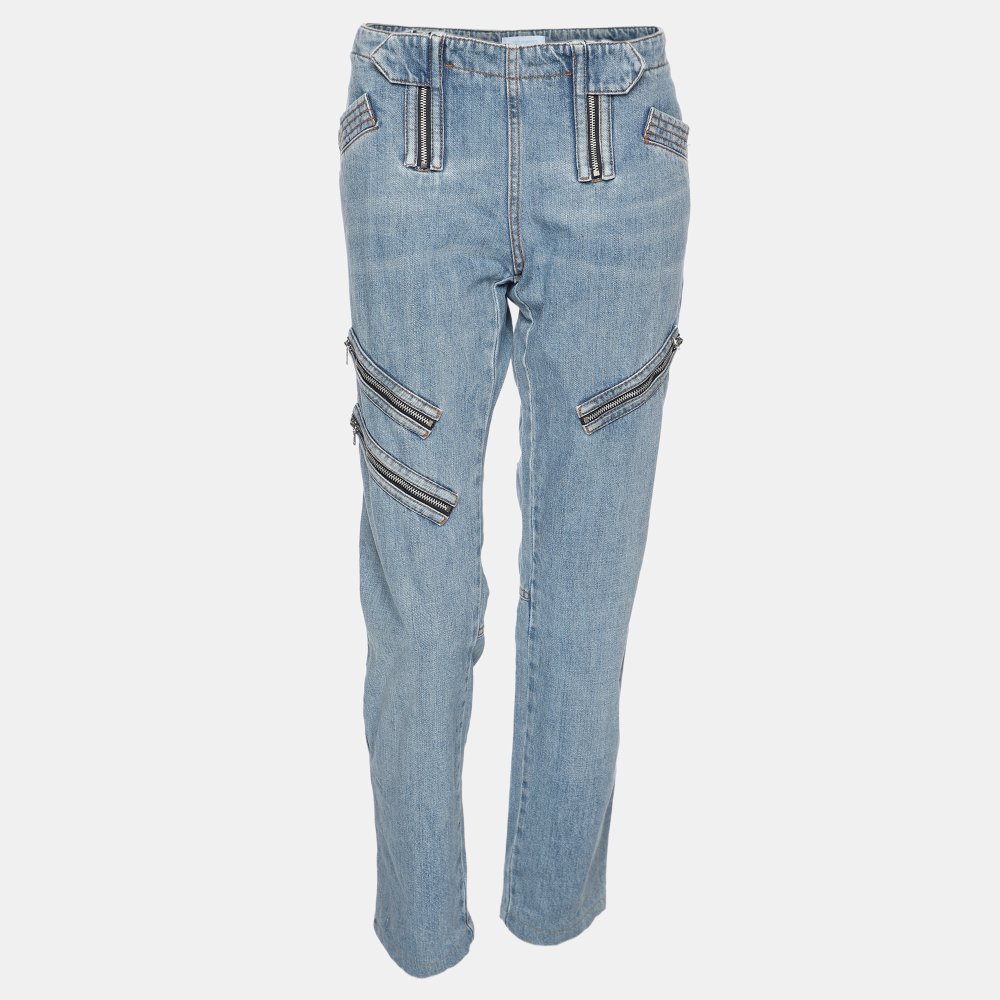 

Emilio Pucci Faded Blue Denim Zip Detail Jeans M