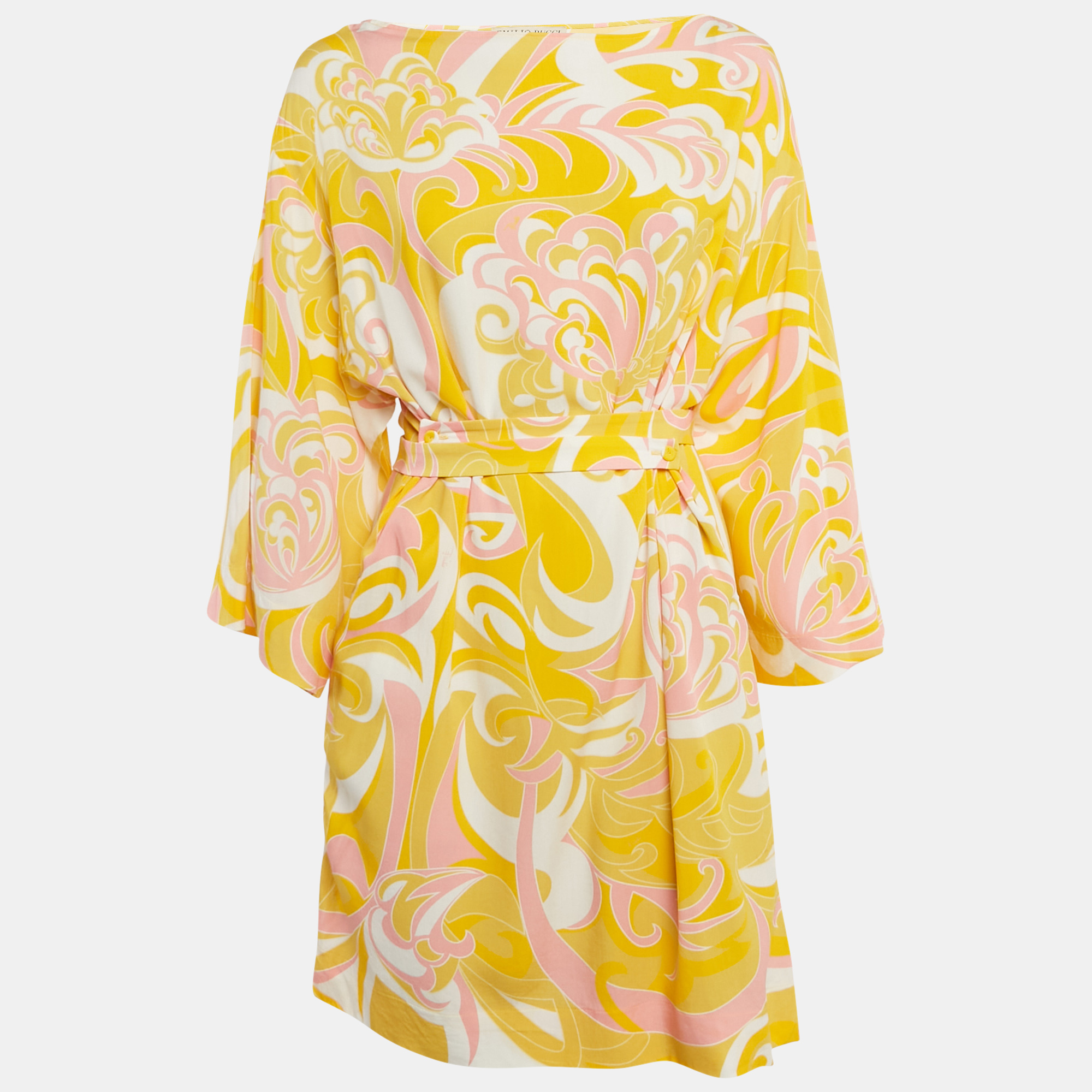 

Emilio Pucci Yellow Printed Crepe Tie-Up Mini Dress S