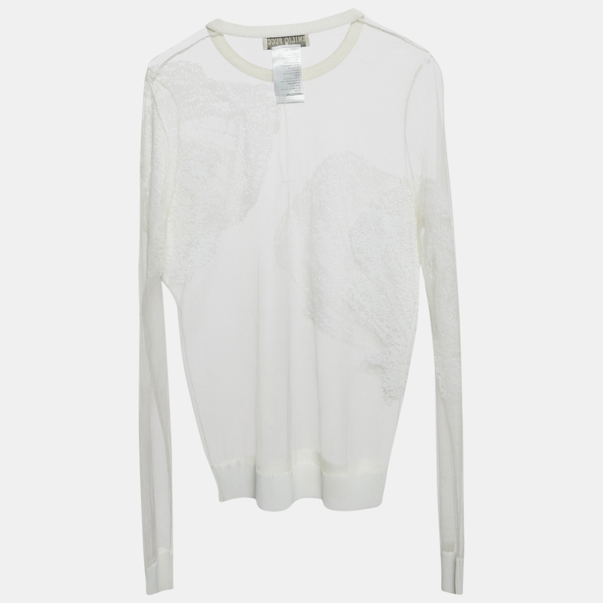 

Emilio Pucci White Embroidered Tulle Sheer Pullover M