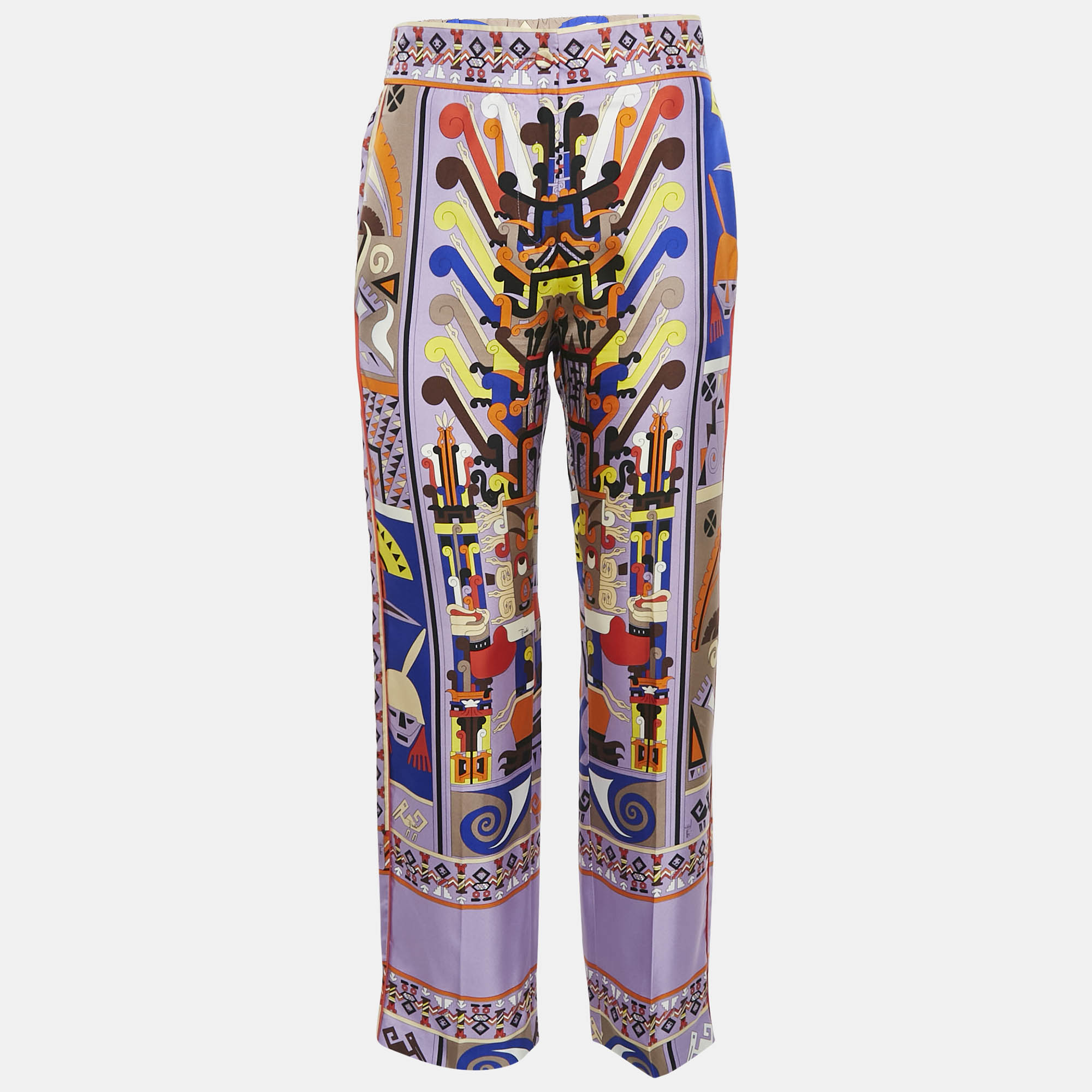 

Emilio Pucci Purple/Orange Printed Silk Wide Leg Trousers S