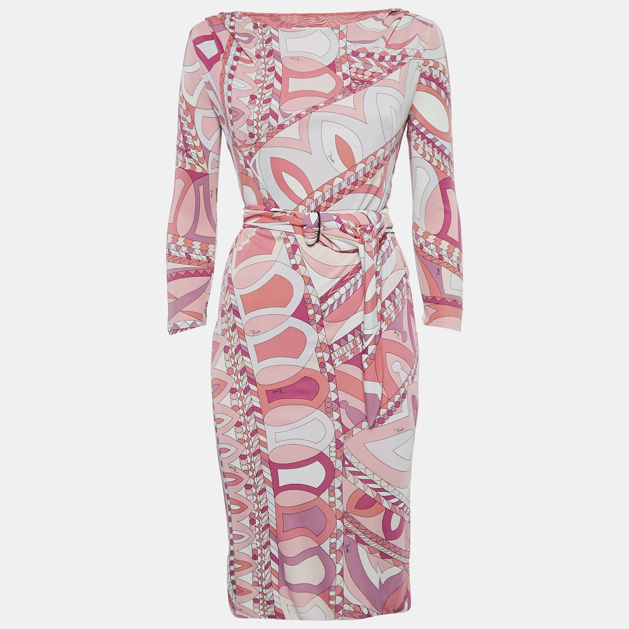 

Emilio Pucci Pink Printed Jersey Long Sleeve Short Dress S