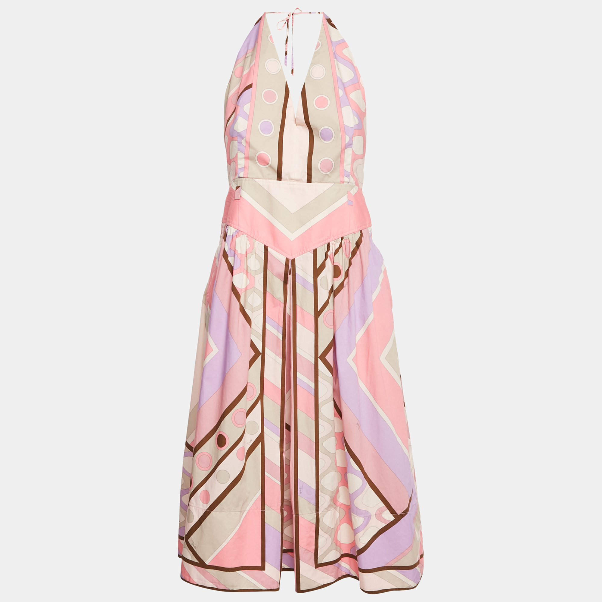 

Emilio Pucci Pink Printed Cotton Halter Neck Short Dress M