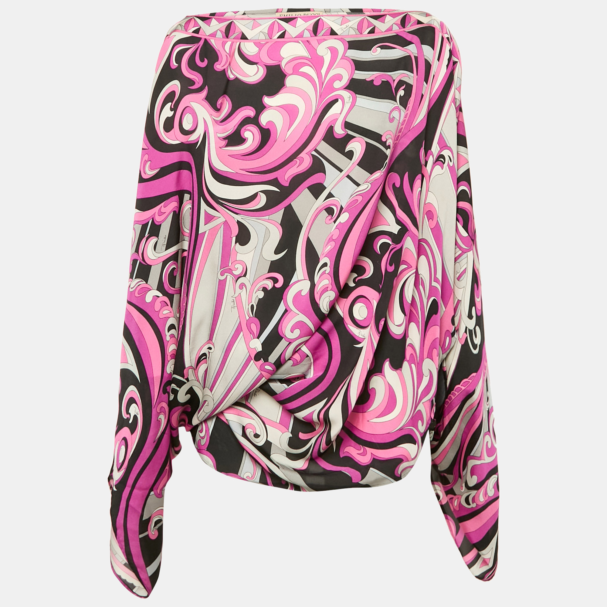 

Emilio Pucci Pink Printed Silk Asymmetric Top XL